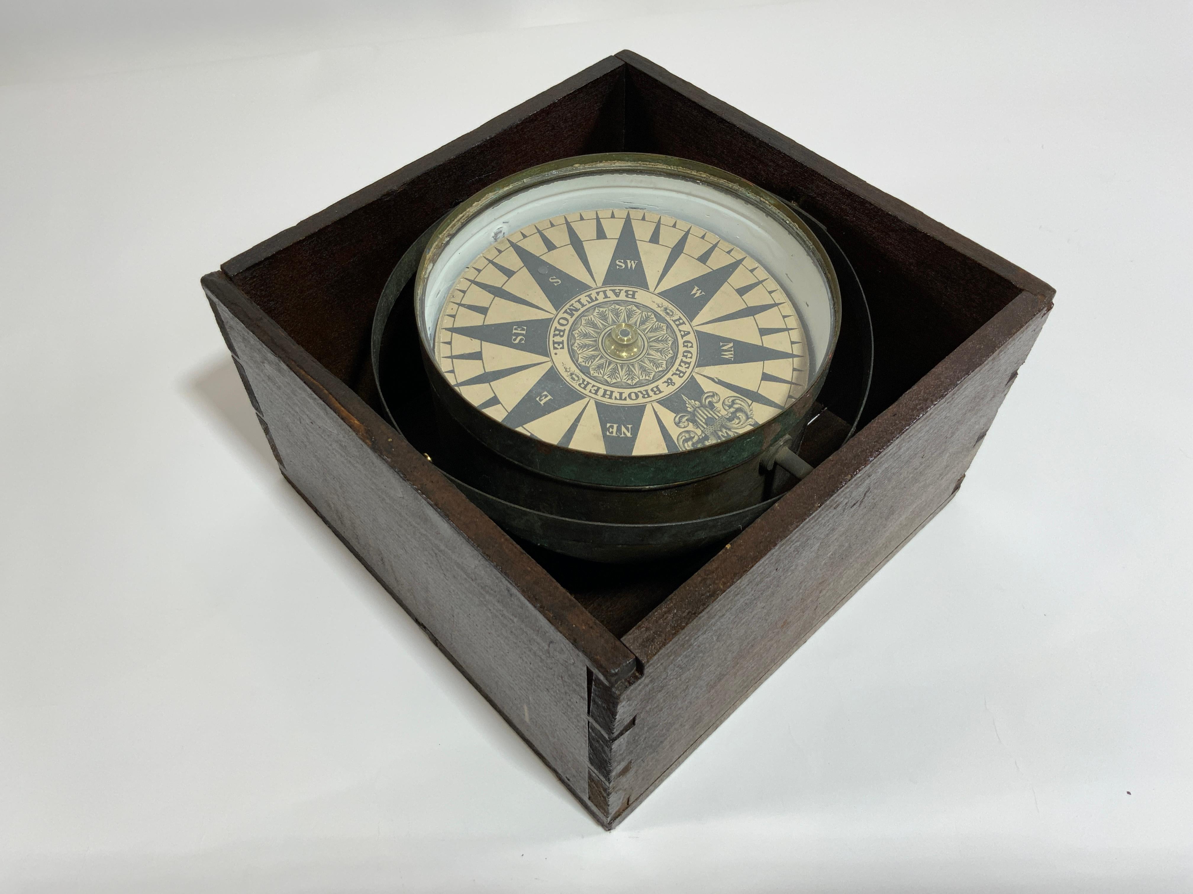 American Solid Brass Hagger & Brother Yacht Boxed Compass