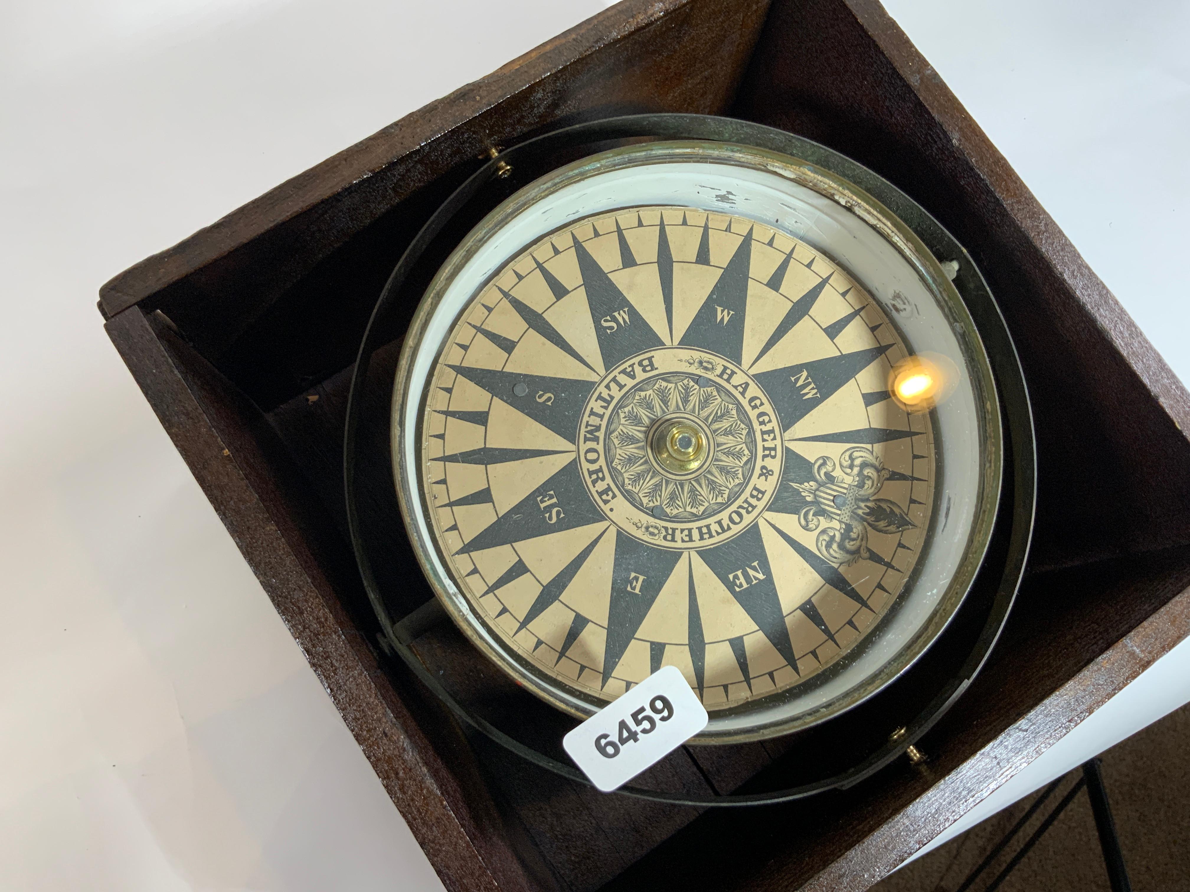Solid Brass Hagger & Brother Yacht Boxed Compass In Good Condition In Norwell, MA