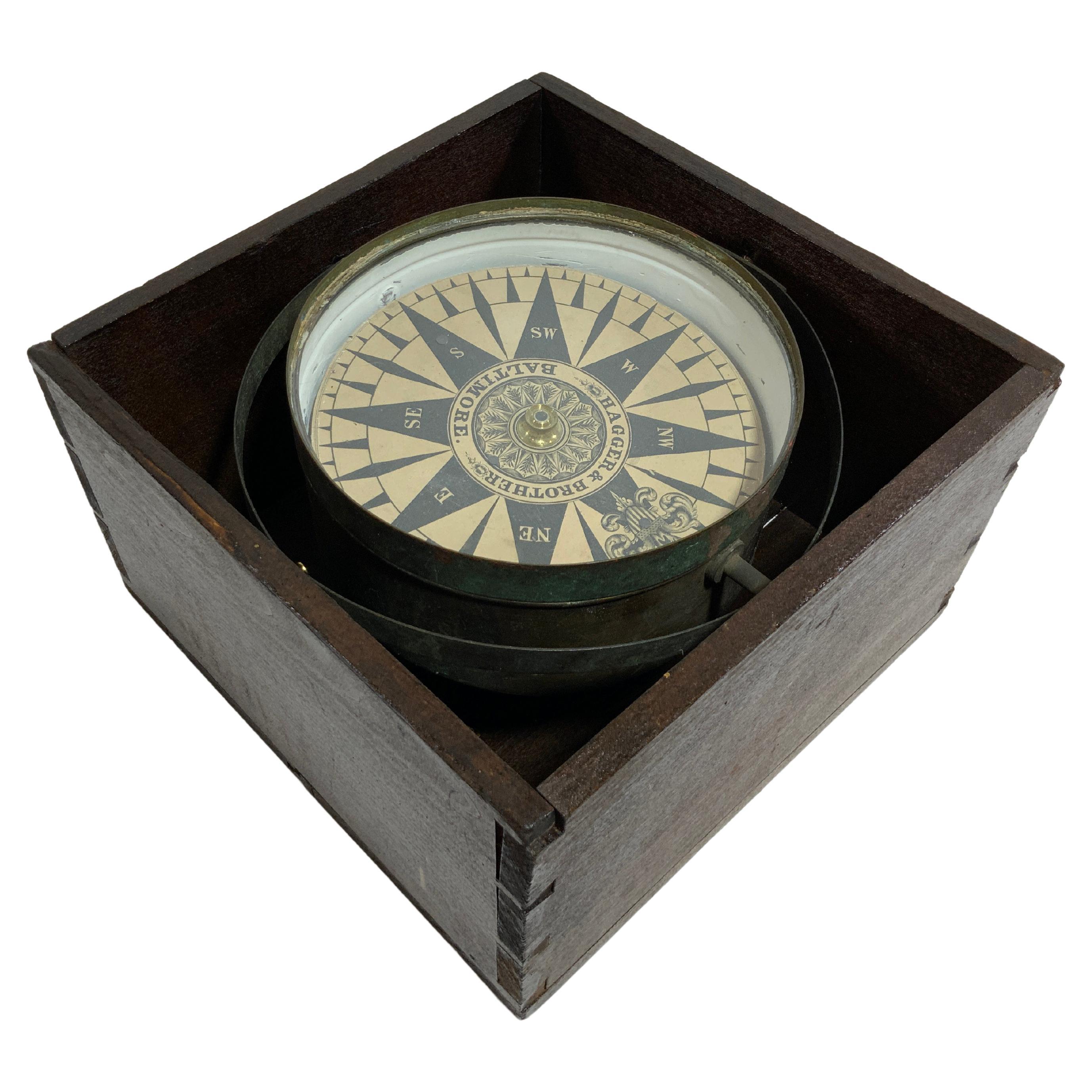 Solid Brass Hagger & Brother Yacht Boxed Compass