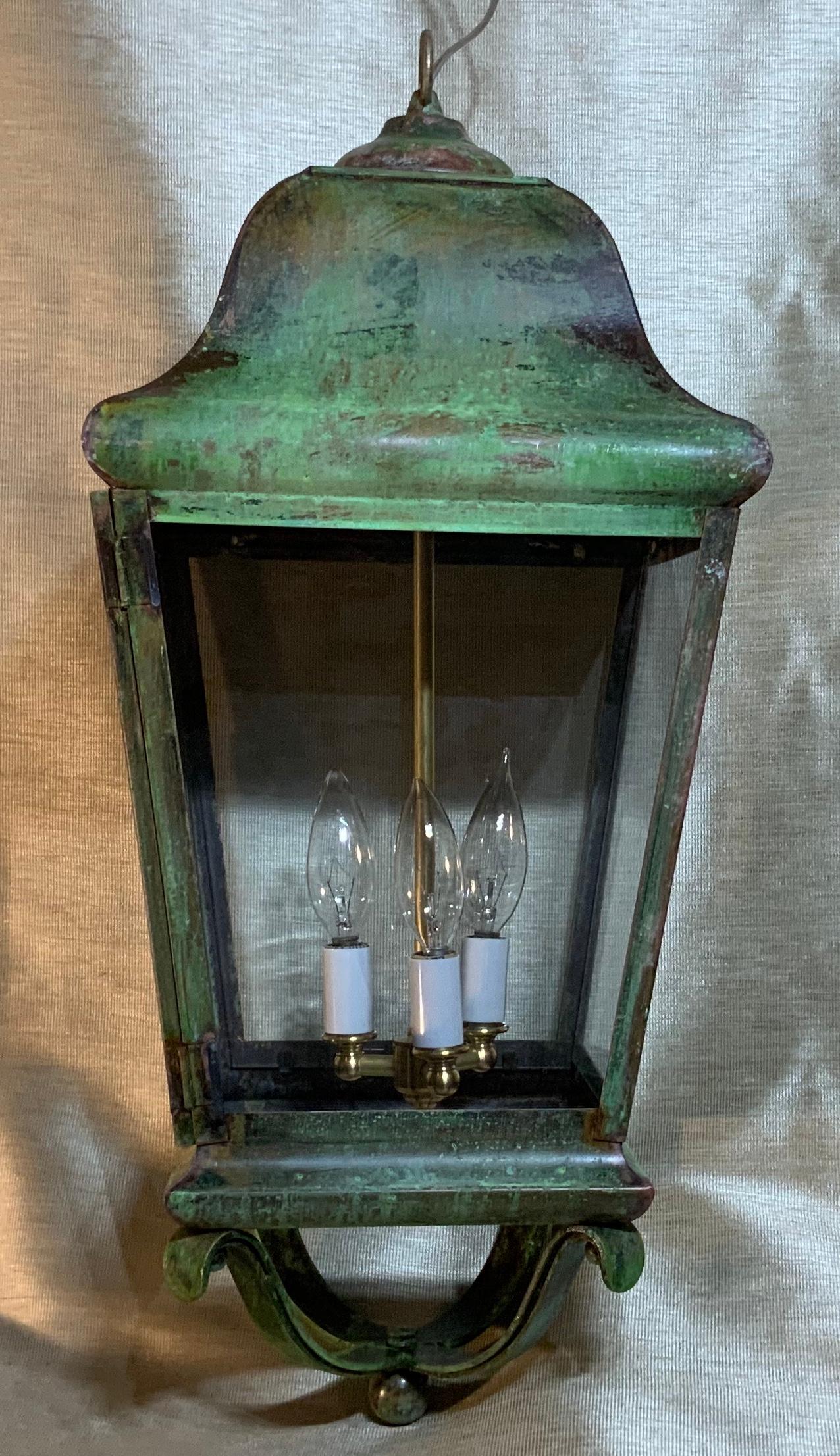 Solid Brass Hand Crafted Hanging Lantern In Good Condition In Delray Beach, FL