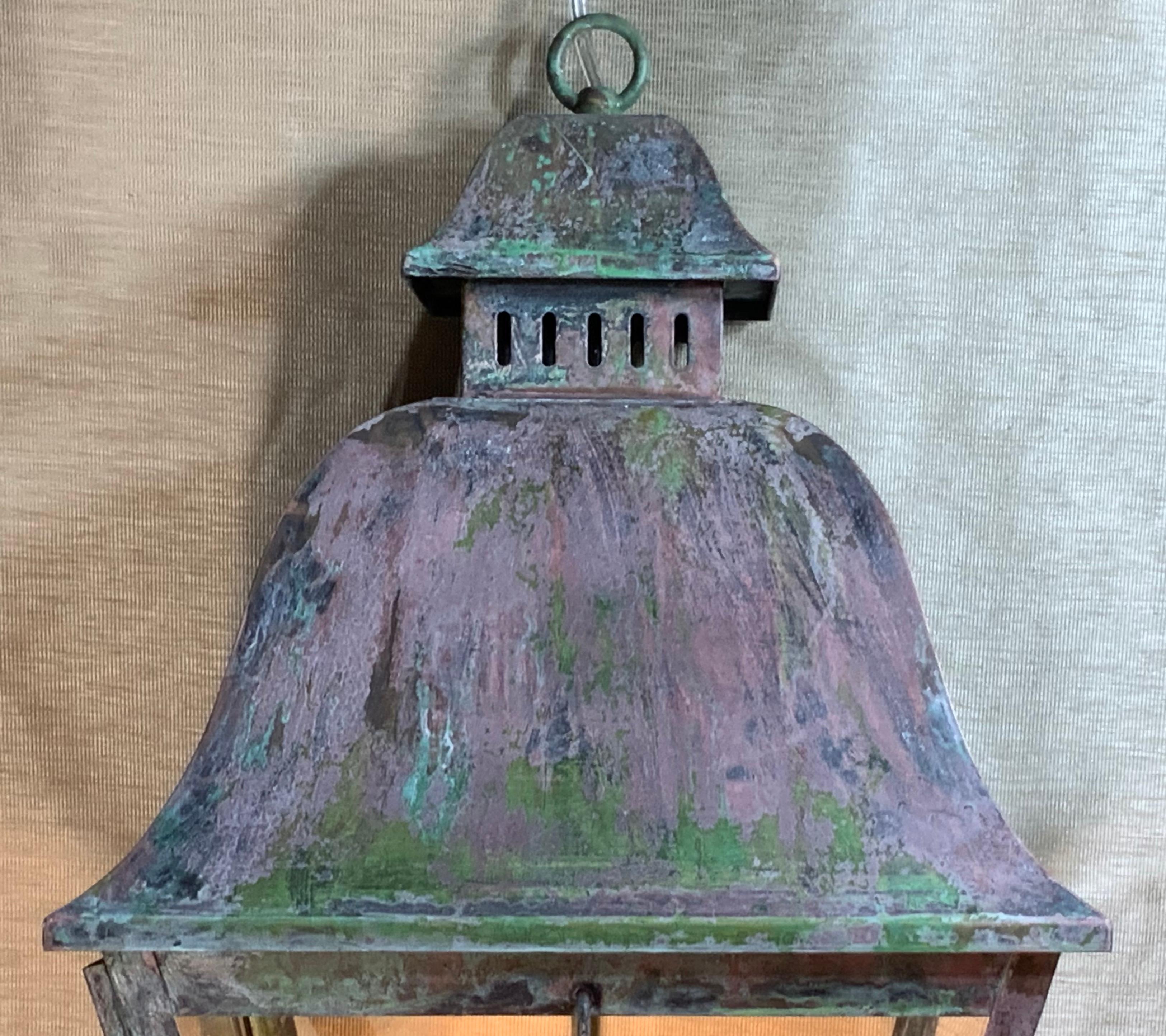 Solid Brass Handcrafted Hanging Lantern In Good Condition In Delray Beach, FL