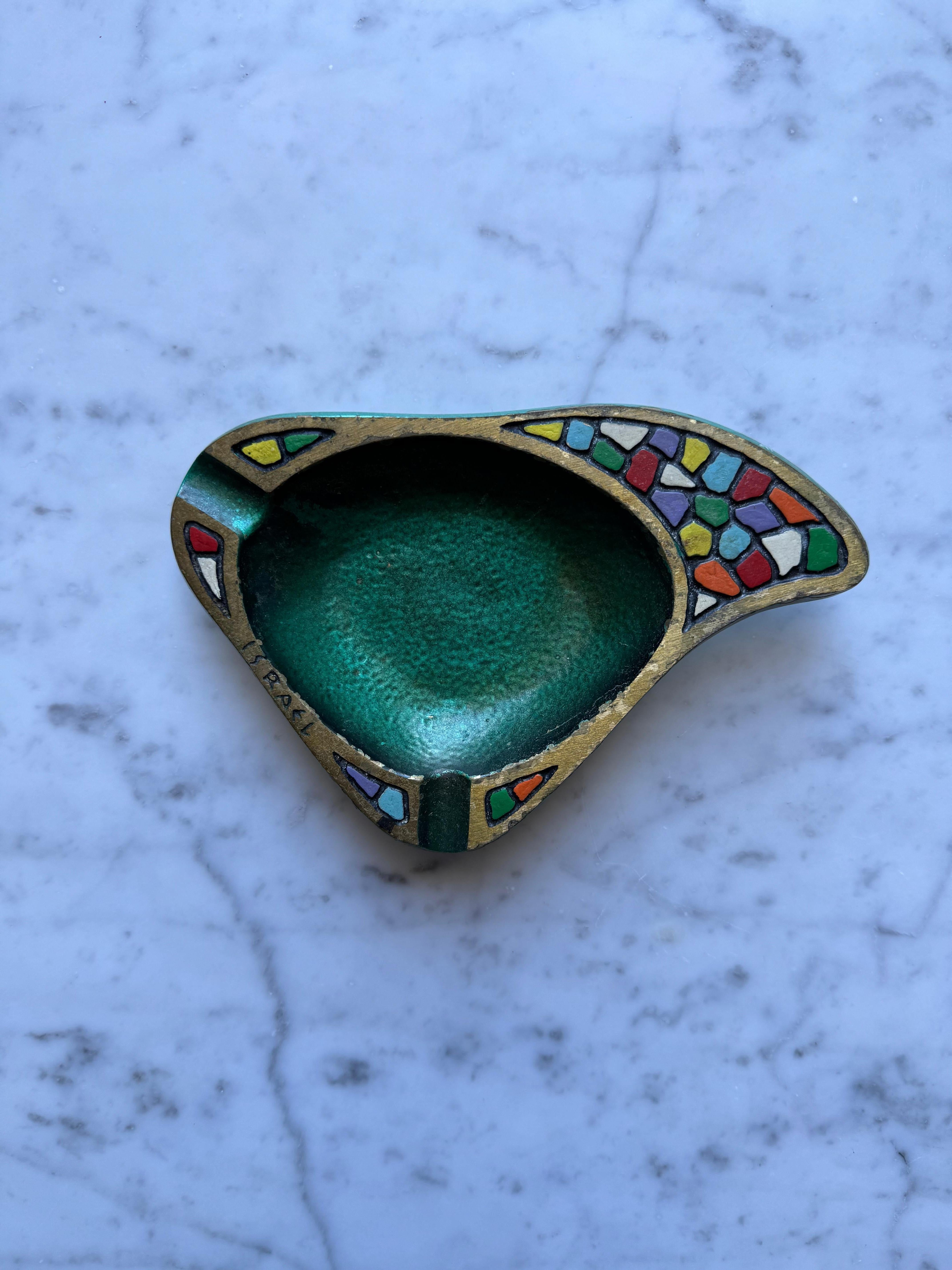Israeli Solid Brass Hand Painted Ashtray By Dayagi, Israel 1960s For Sale