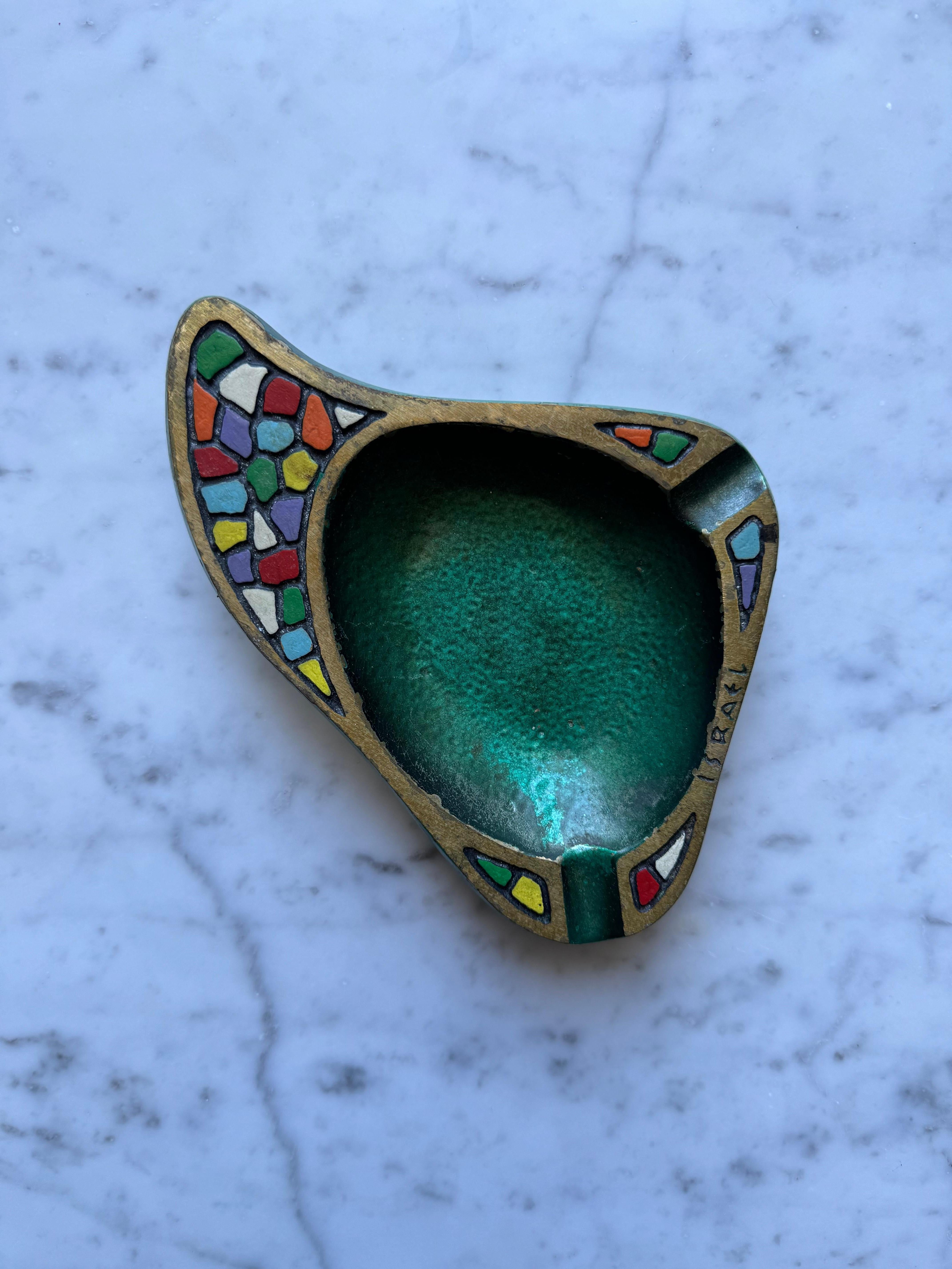 Hand-Painted Solid Brass Hand Painted Ashtray By Dayagi, Israel 1960s For Sale