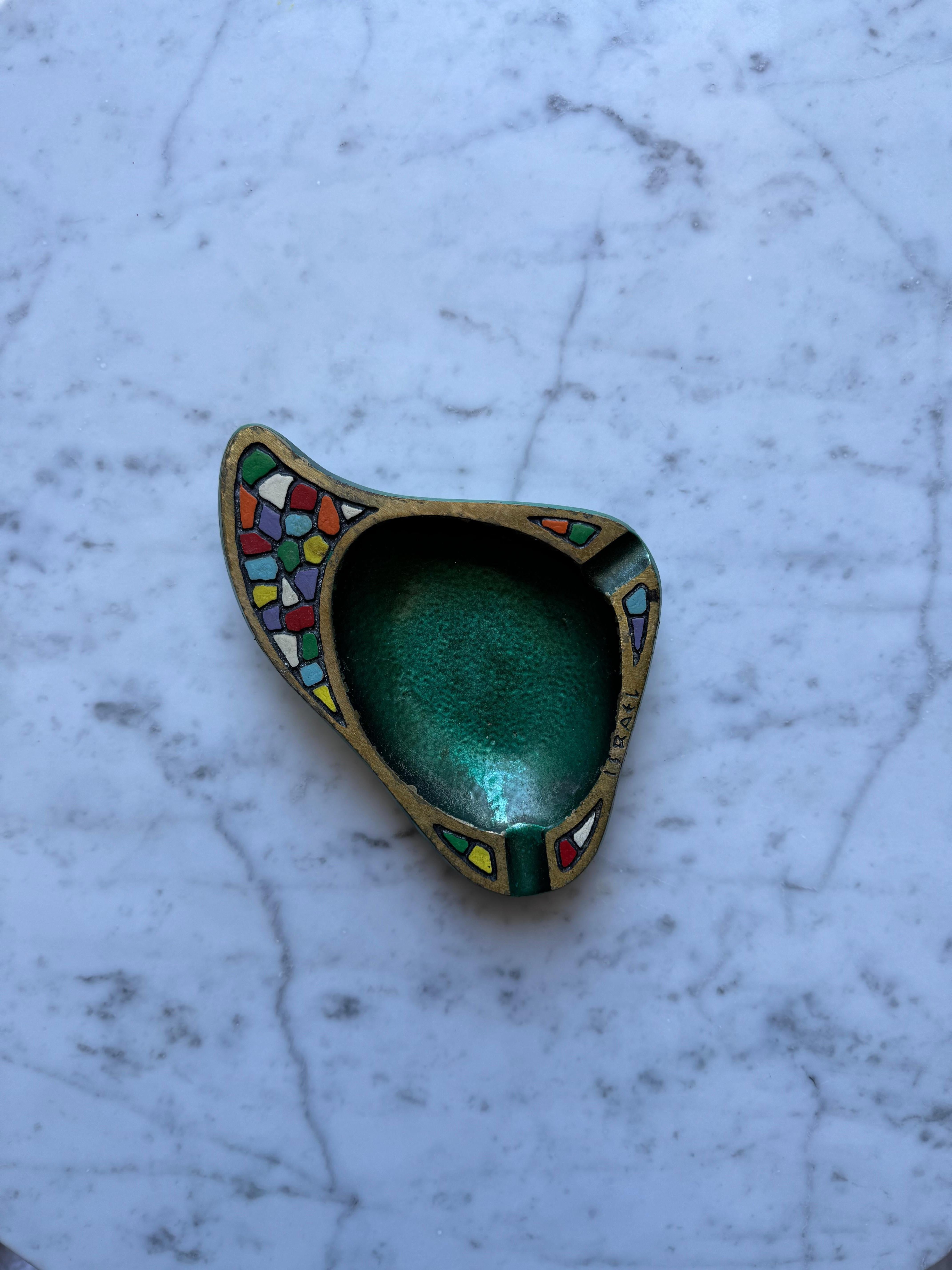 Mid-20th Century Solid Brass Hand Painted Ashtray By Dayagi, Israel 1960s For Sale