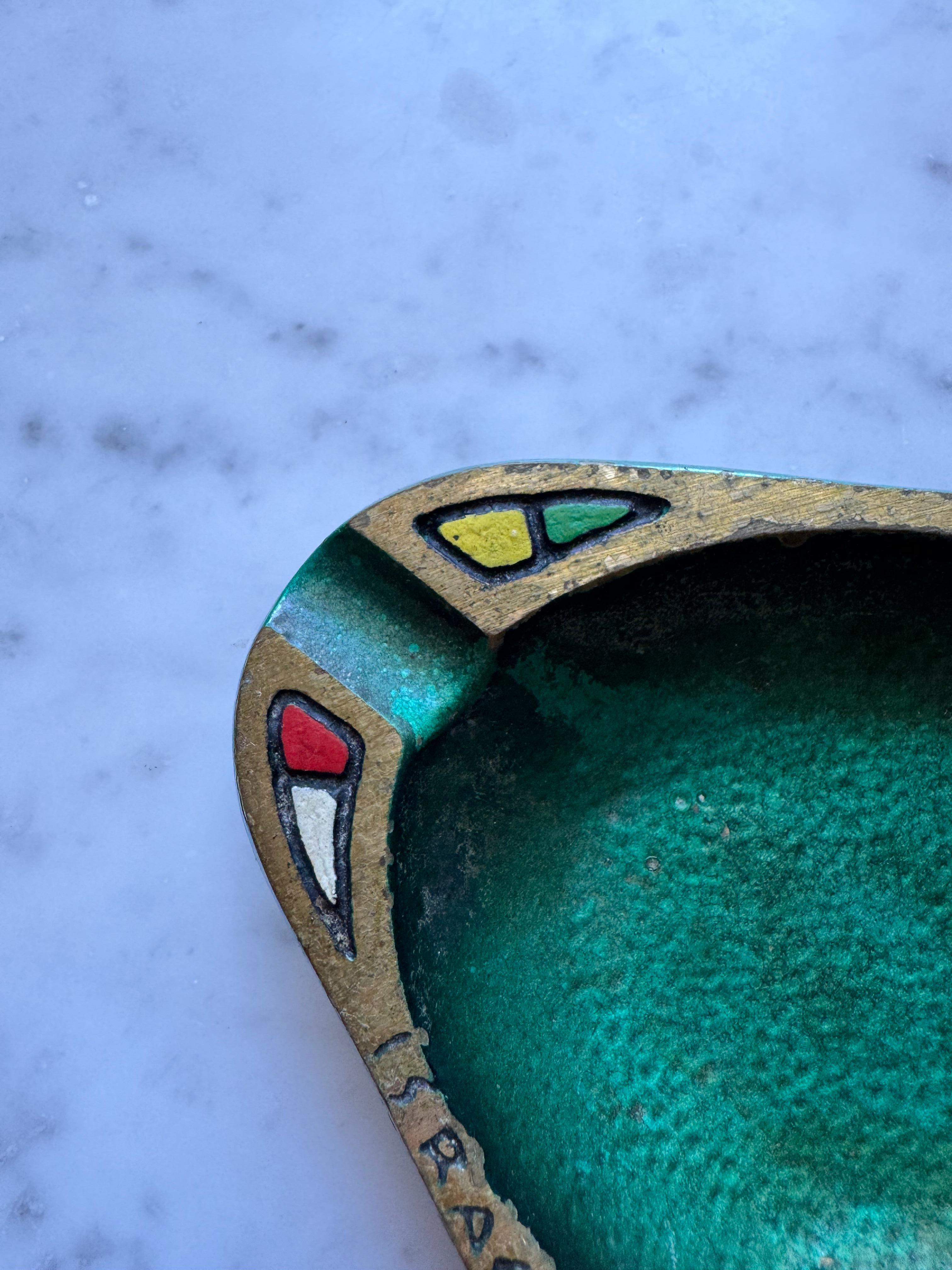Solid Brass Hand Painted Ashtray By Dayagi, Israel 1960s For Sale 2