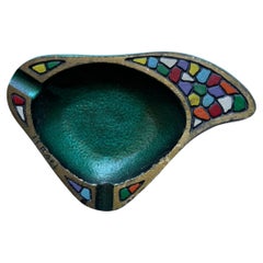 Antique Solid Brass Hand Painted Ashtray By Dayagi, Israel 1960s