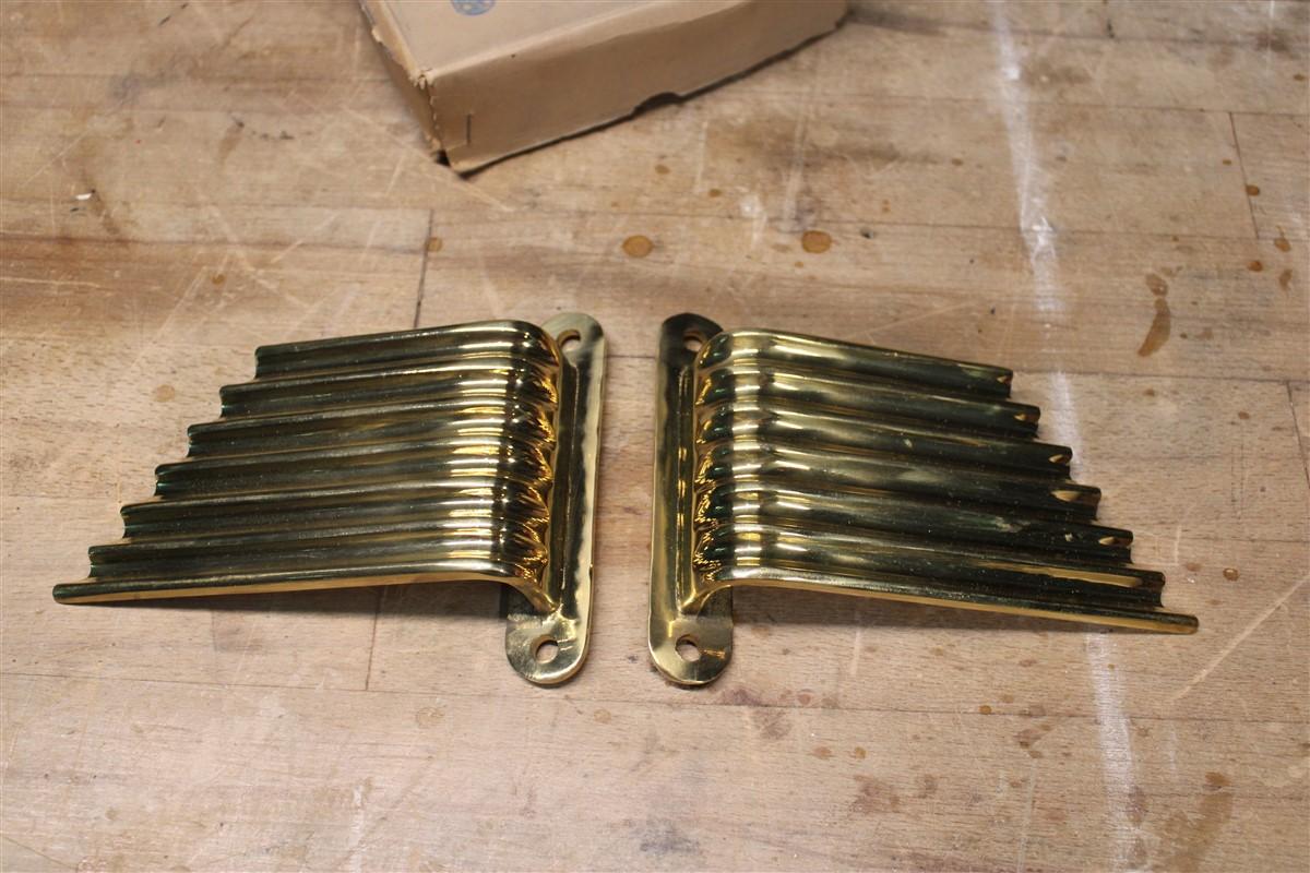 Solid Brass Handles Italy 1950 Mid-Century Wings Futurist Minimalist Gold For Sale 4