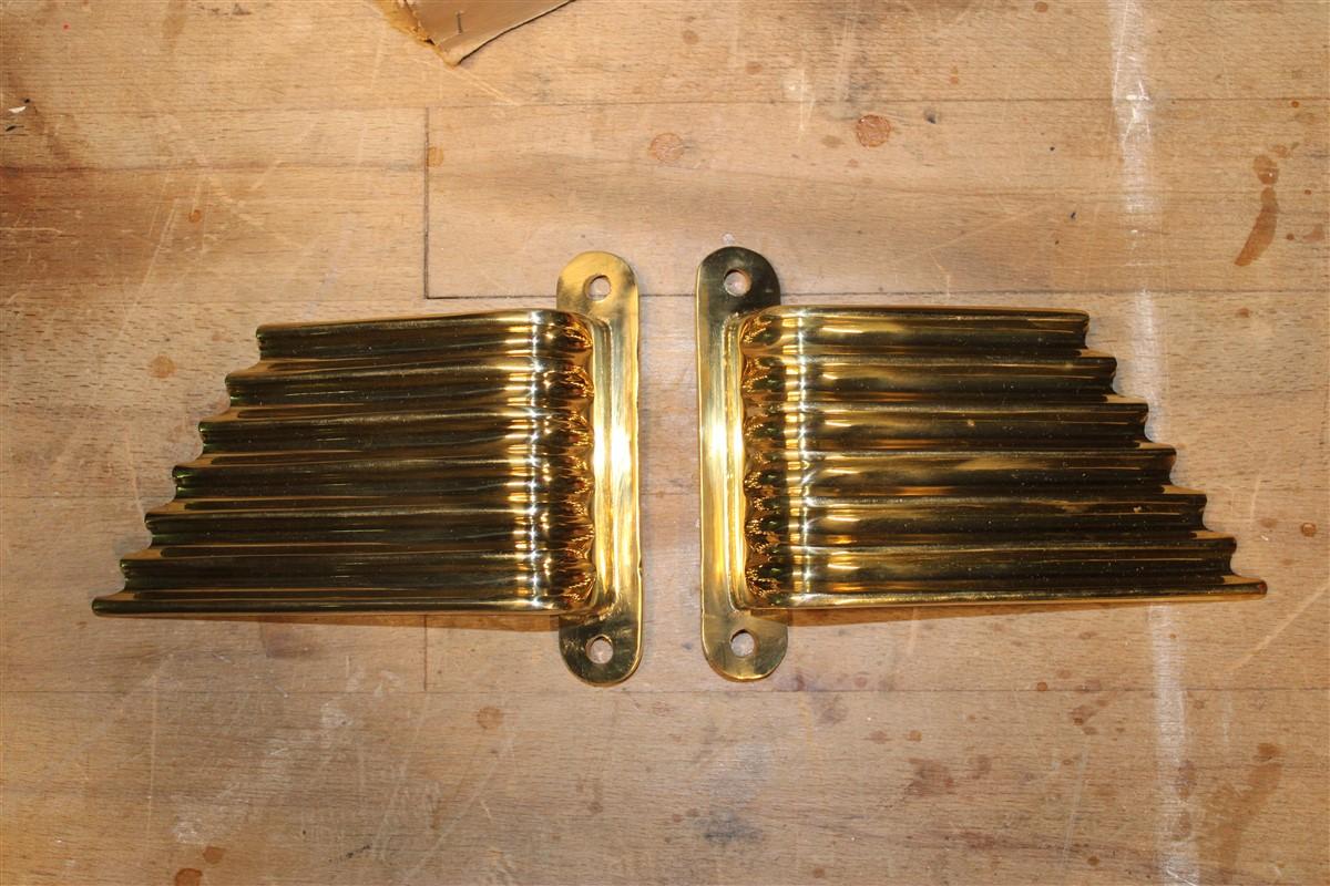 Solid Brass Handles Italy 1950 Mid-Century Wings Futurist Minimalist Gold For Sale 5