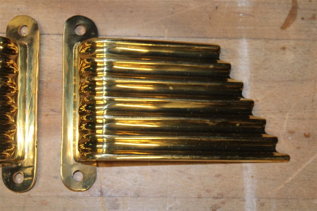 Solid Brass Handles Italy 1950 Mid-Century Wings Futurist Minimalist Gold For Sale 6