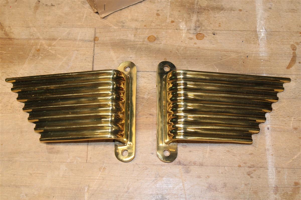 Solid Brass Handles Italy 1950 Mid-Century Wings Futurist Minimalist Gold For Sale 10