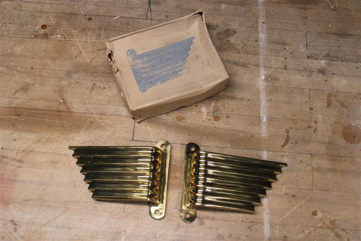 Solid brass handles Italy 1950 Midcentury wings futurist minimalist gold, 
remnant of deposition of old manufacture.