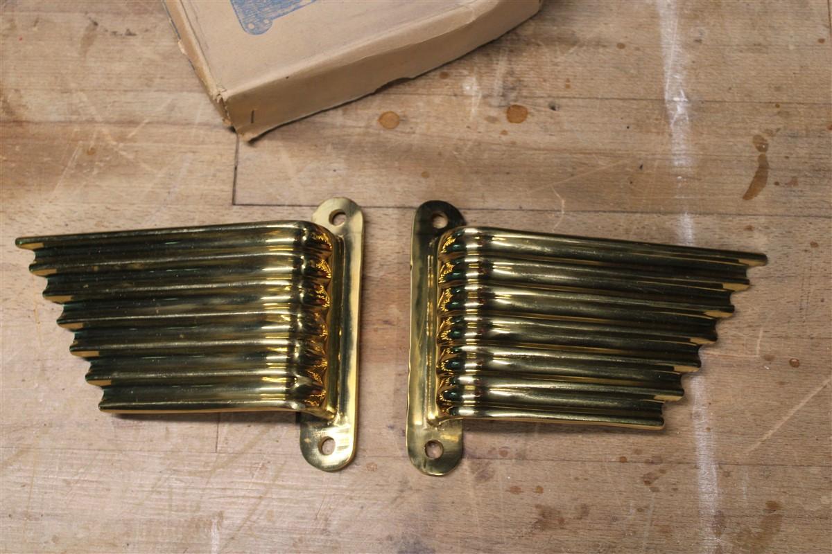 Mid-Century Modern Solid Brass Handles Italy 1950 Mid-Century Wings Futurist Minimalist Gold For Sale