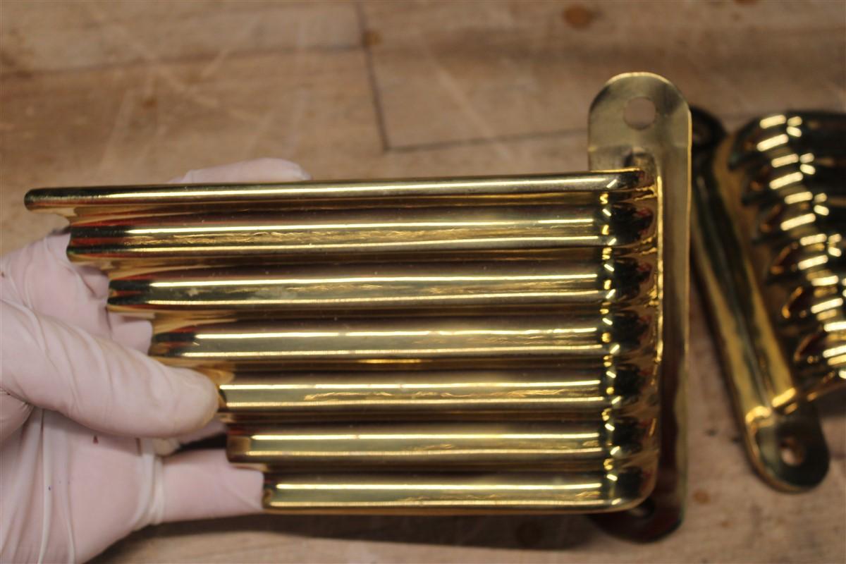 Solid Brass Handles Italy 1950 Mid-Century Wings Futurist Minimalist Gold For Sale 2