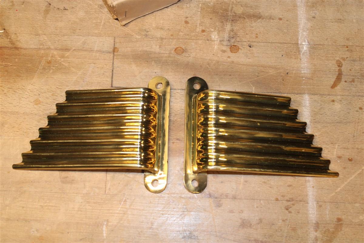 Solid Brass Handles Italy 1950 Mid-Century Wings Futurist Minimalist Gold For Sale 3