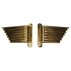 Solid Brass Handles Italy 1950 Mid-Century Wings Futurist Minimalist Gold