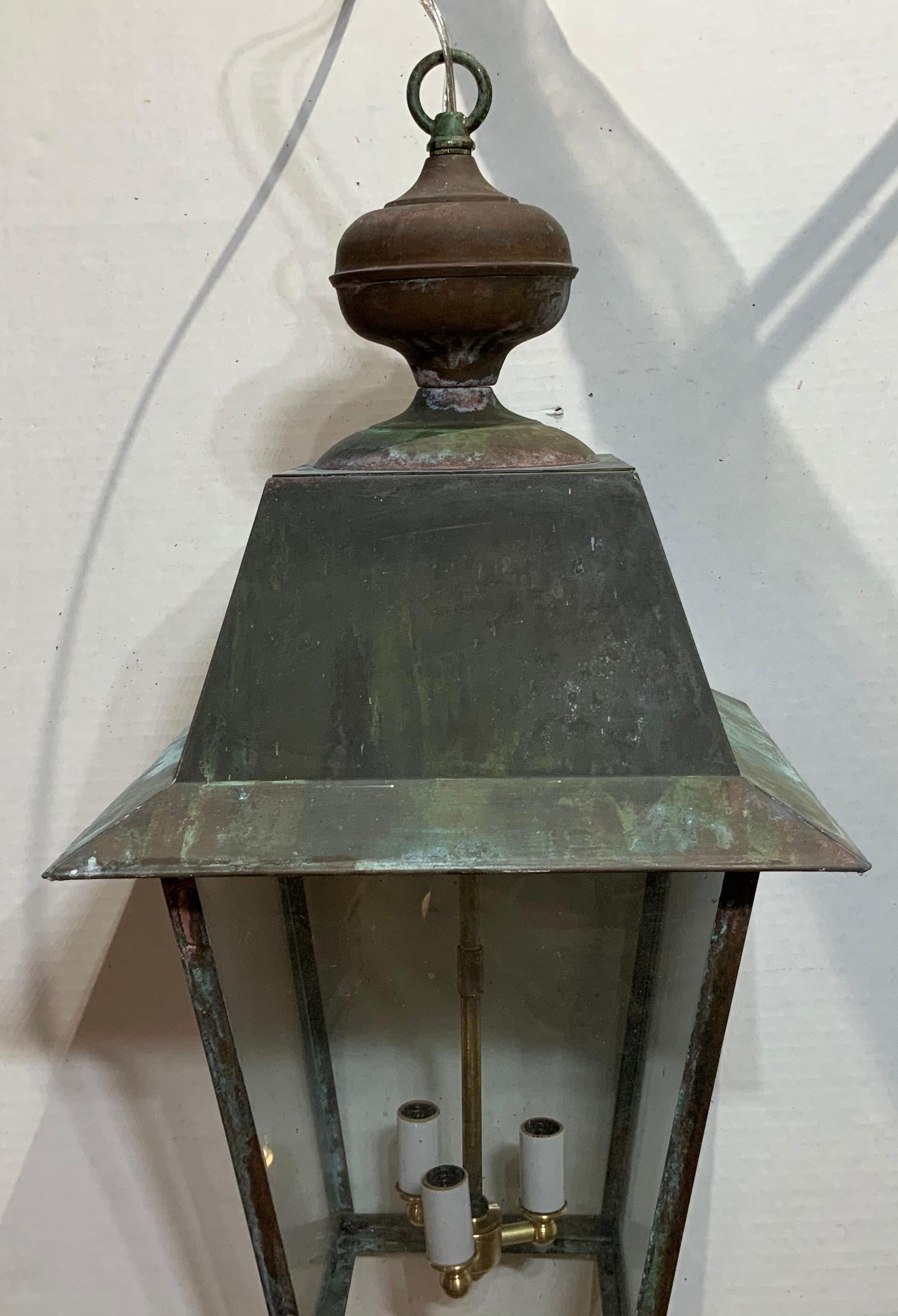 Solid Brass Hanging Lantern In Good Condition In Delray Beach, FL