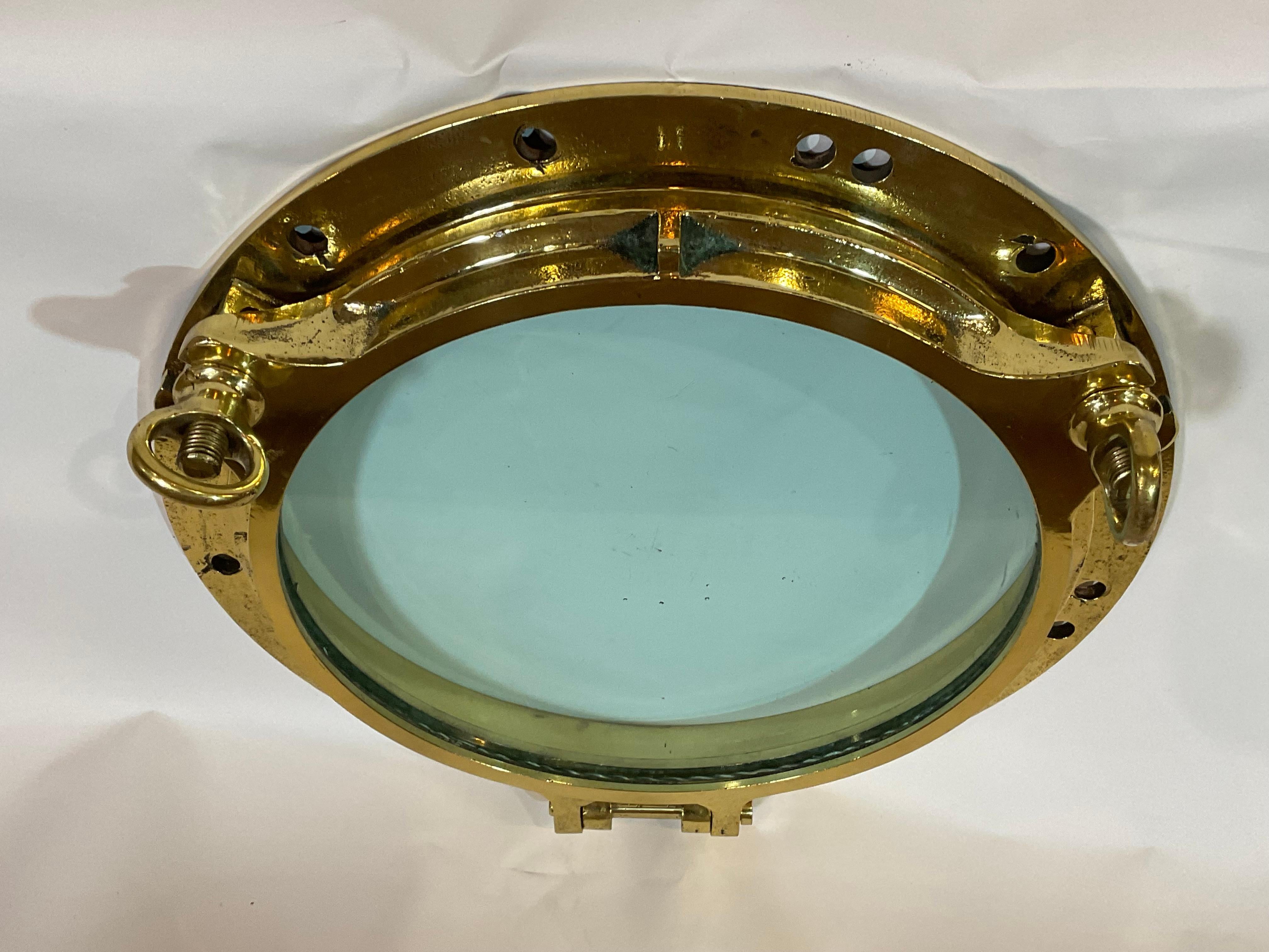 Mid-20th Century Solid Brass Highly Polished Ships Porthole For Sale