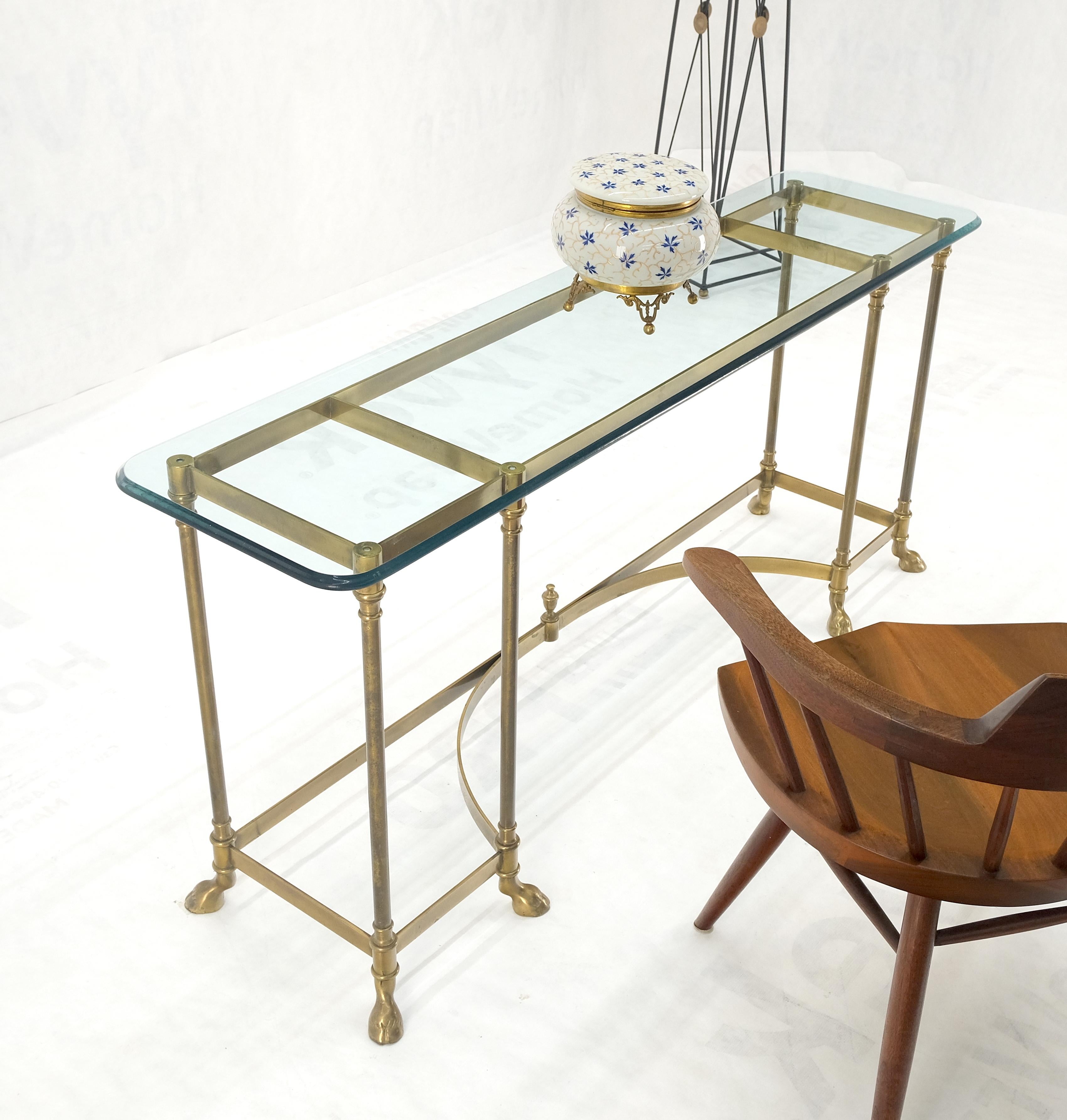 Solid Brass Hoof Feet Beveled Glass Top Console Sofa Dressing Vanity Table MINT! For Sale 3