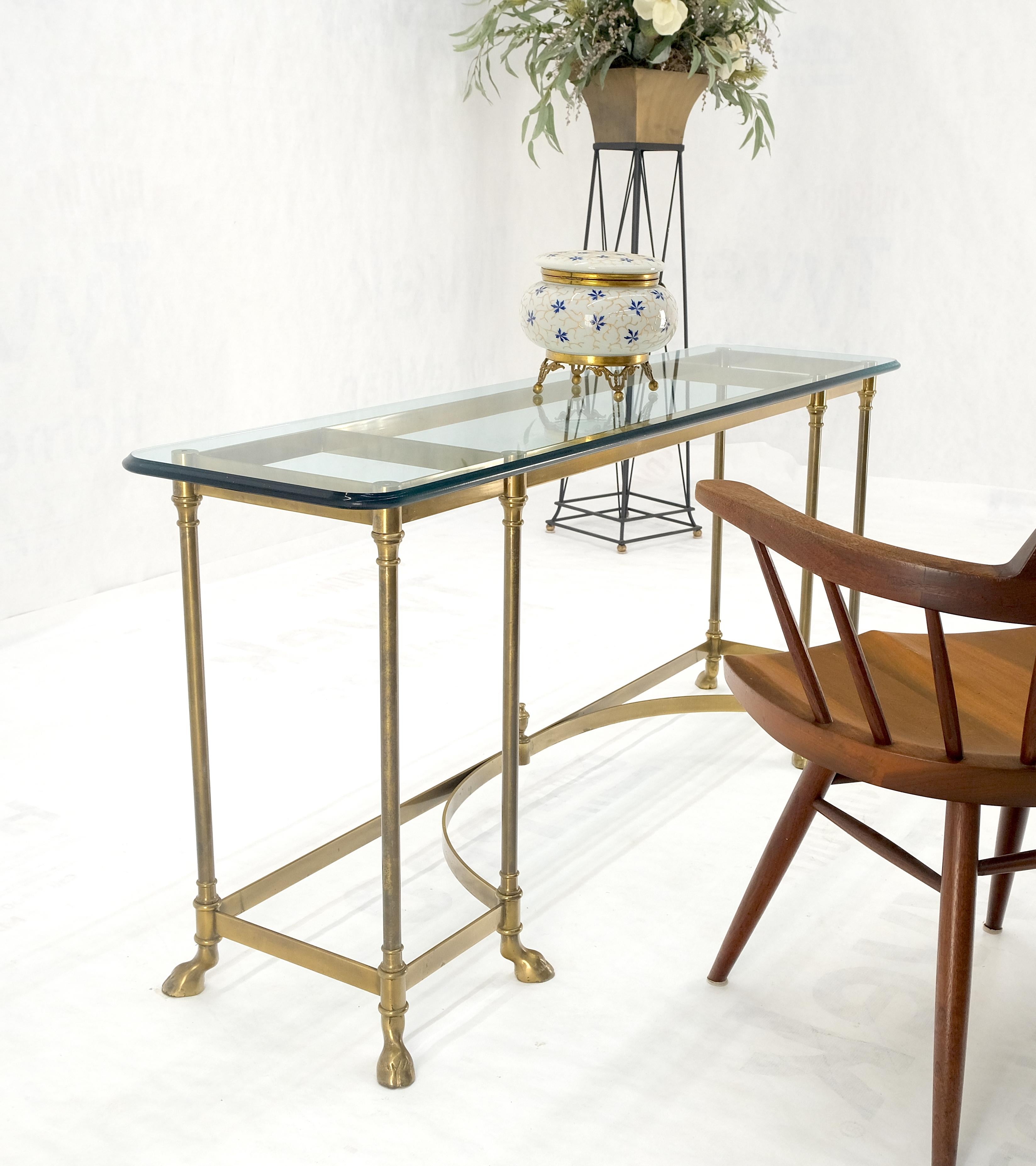 Solid Brass Hoof Feet Beveled Glass Top Console Sofa Dressing Vanity Table MINT! For Sale 4