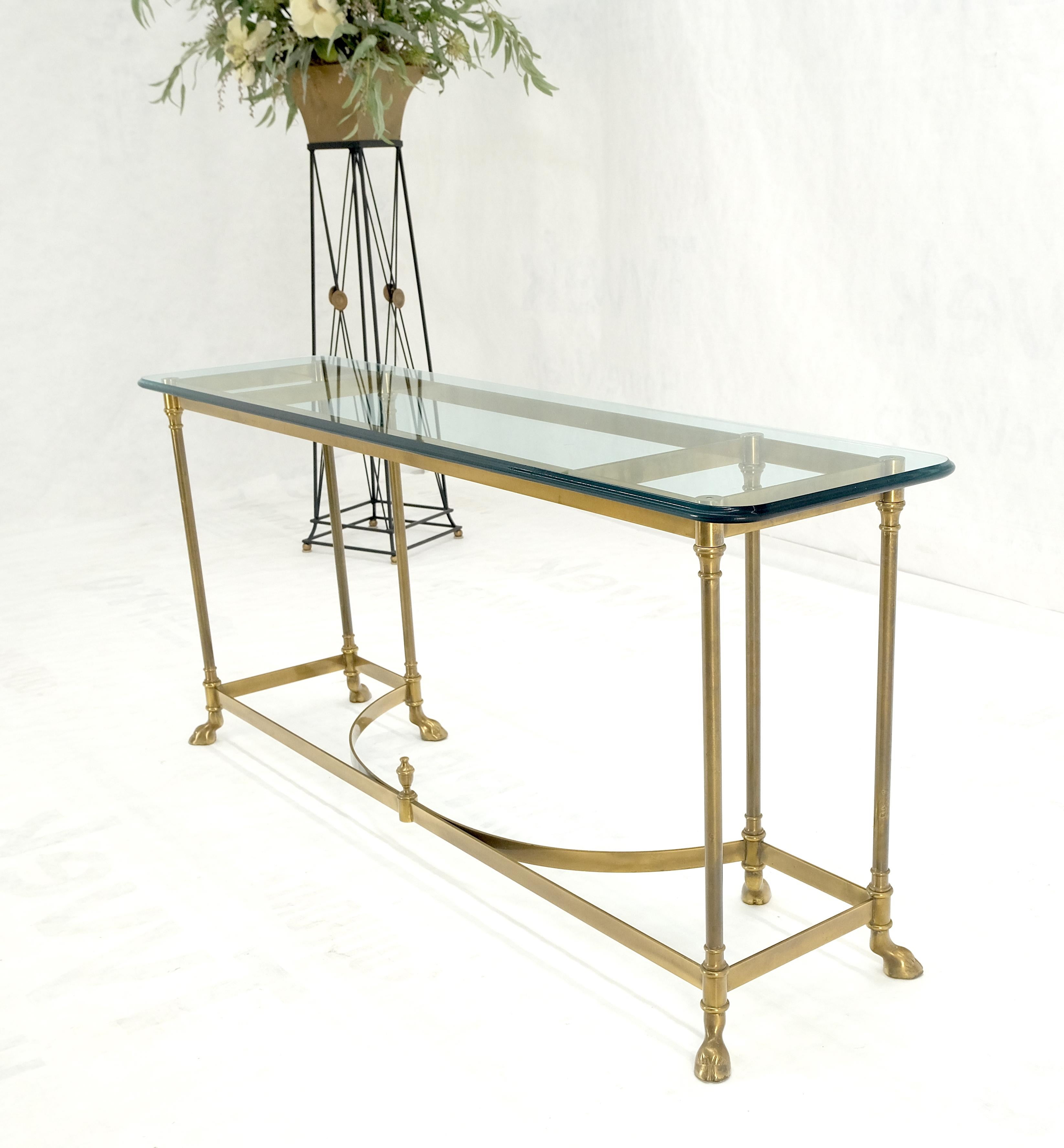 Solid Brass Hoof Feet Beveled Glass Top Console Sofa Dressing Vanity Table MINT! For Sale 7