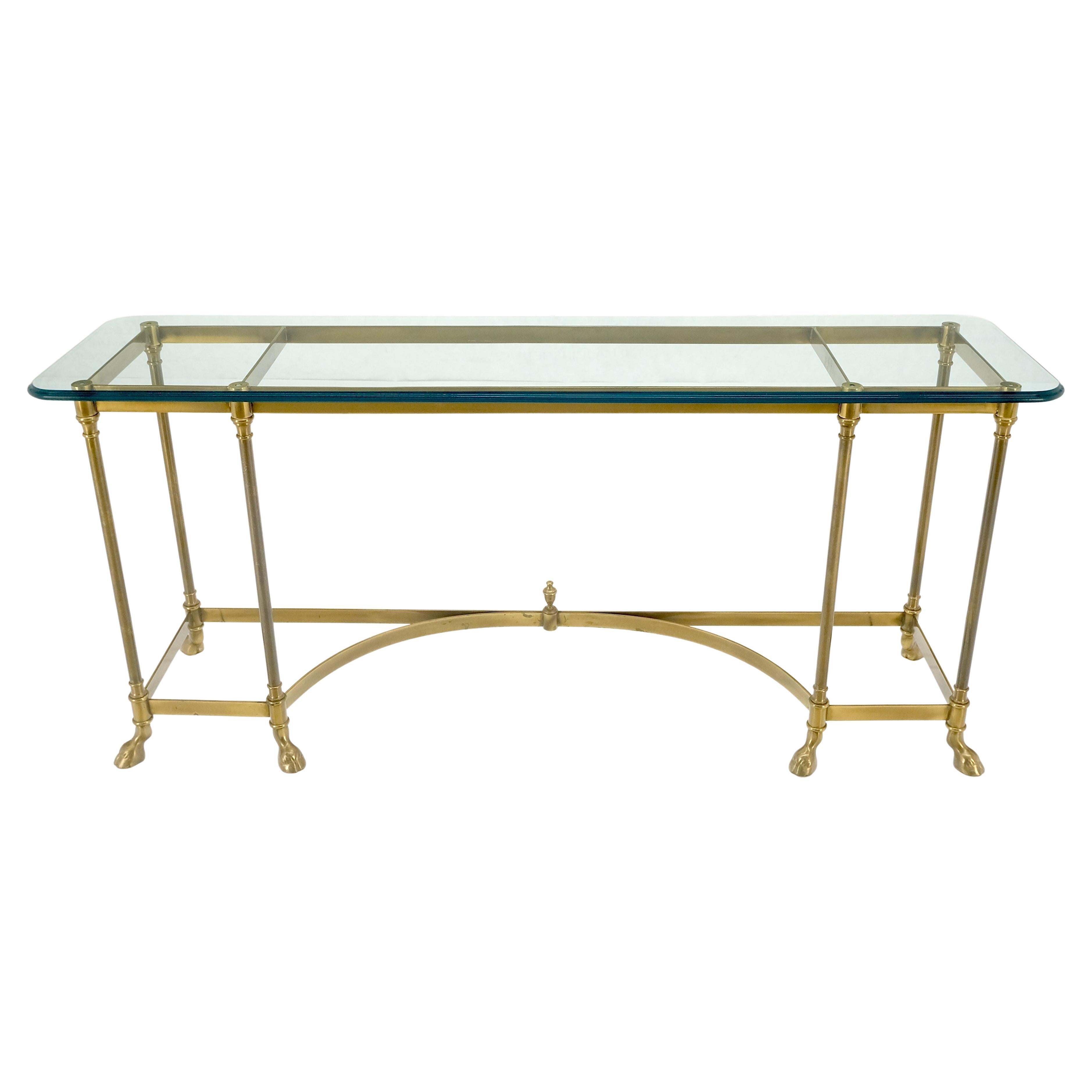 Solid Brass Hoof Feet Beveled Glass Top Console Sofa Dressing Vanity Table MINT! For Sale