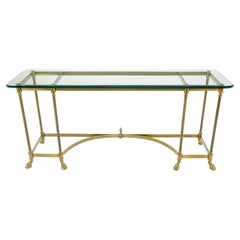 Solid Brass Hoof Feet Beveled Glass Top Console Sofa Dressing Vanity Table MINT!