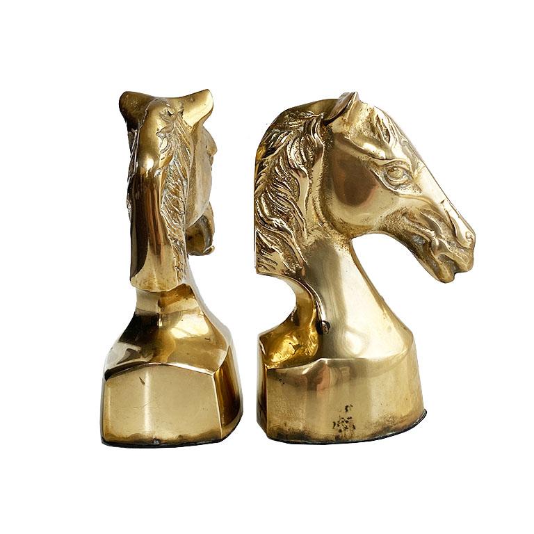 Mid-Century Modern Solid Brass Horse Bookends, a Pair