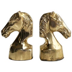 Vintage Solid Brass Horse Bookends, a Pair