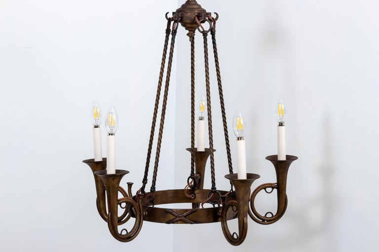 Solid Brass Hunting Horn Chandelier at 1stDibs
