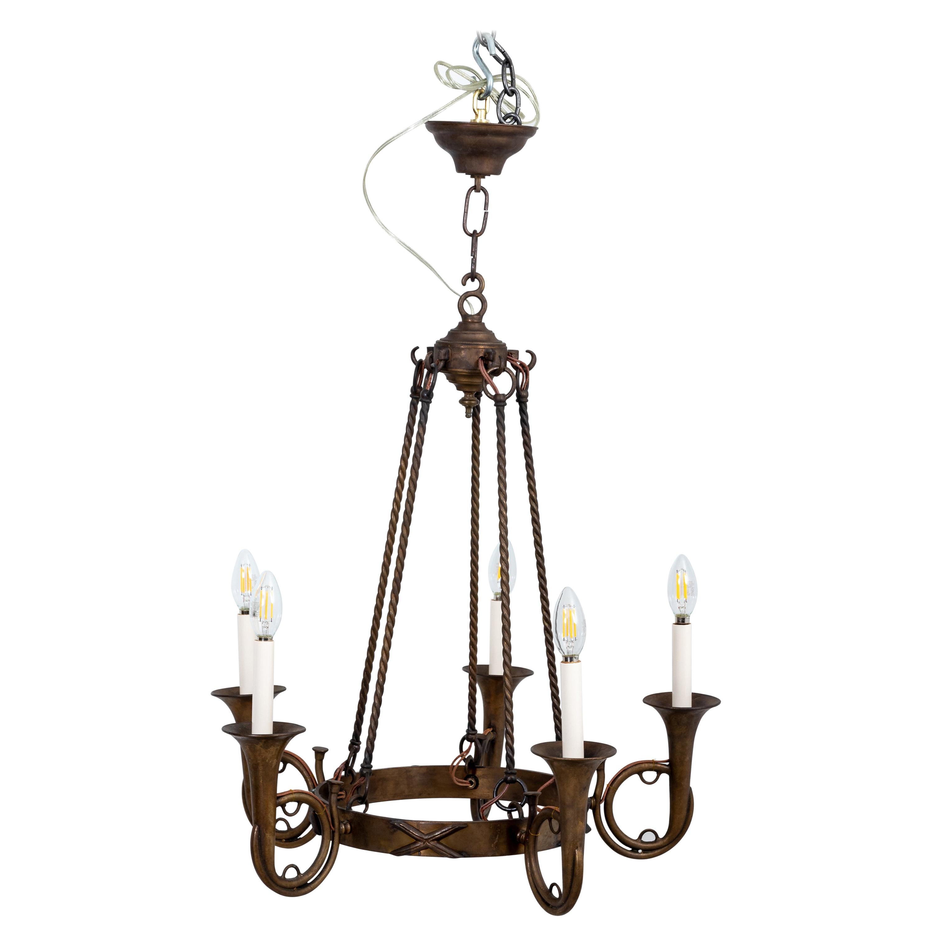 Solid Brass Hunting Horn Chandelier