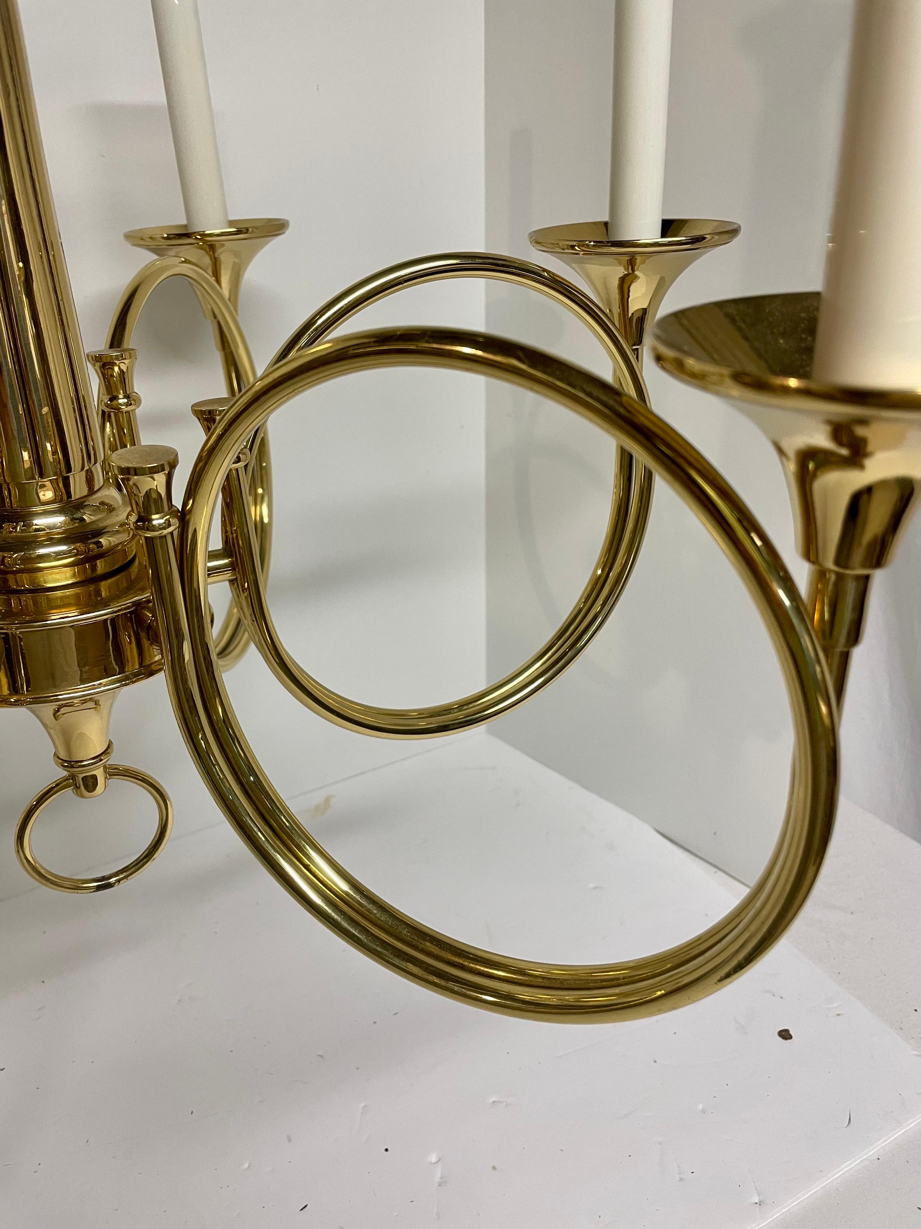Solid Brass Hunting Horn Chandelier with Six Arms 4