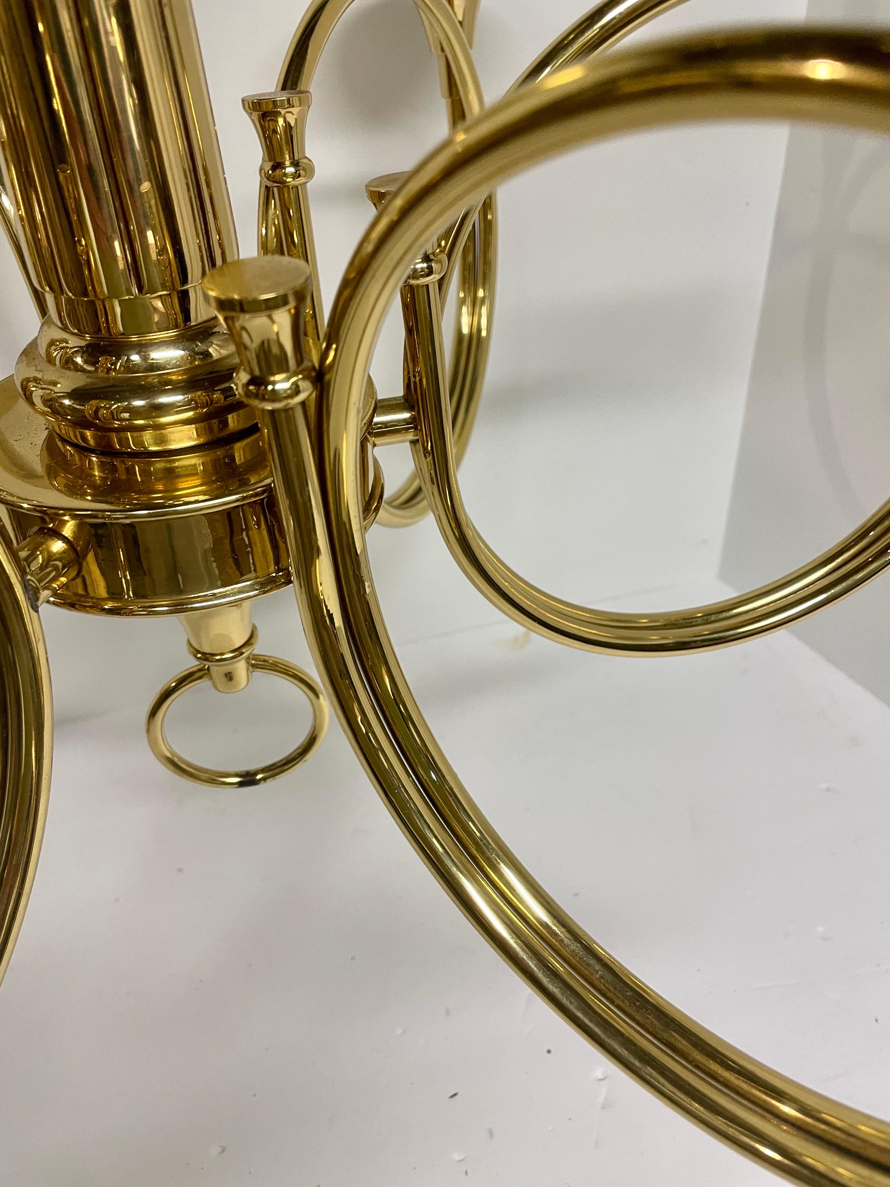 Solid Brass Hunting Horn Chandelier with Six Arms 5