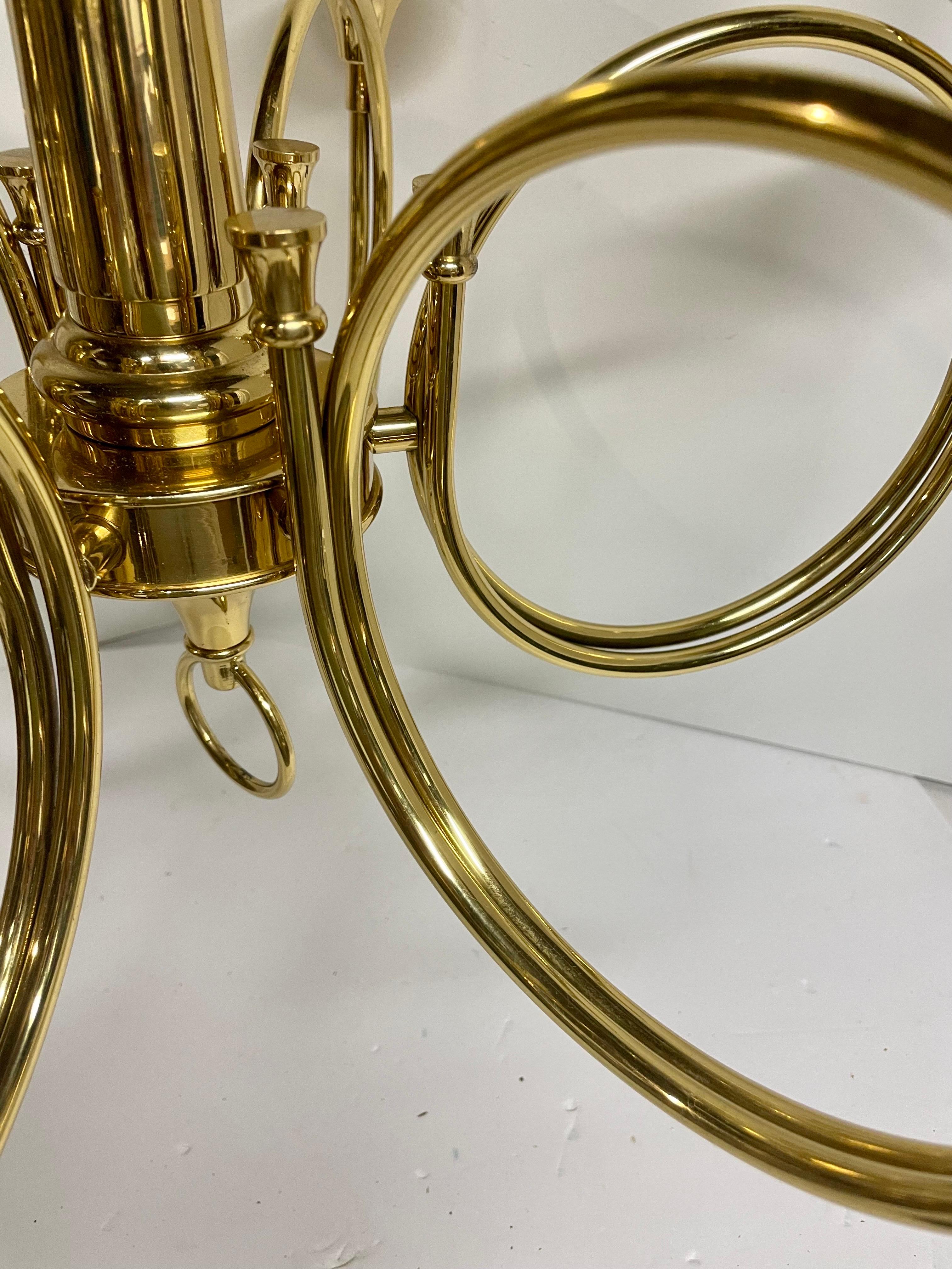 American Solid Brass Hunting Horn Chandelier with Six Arms