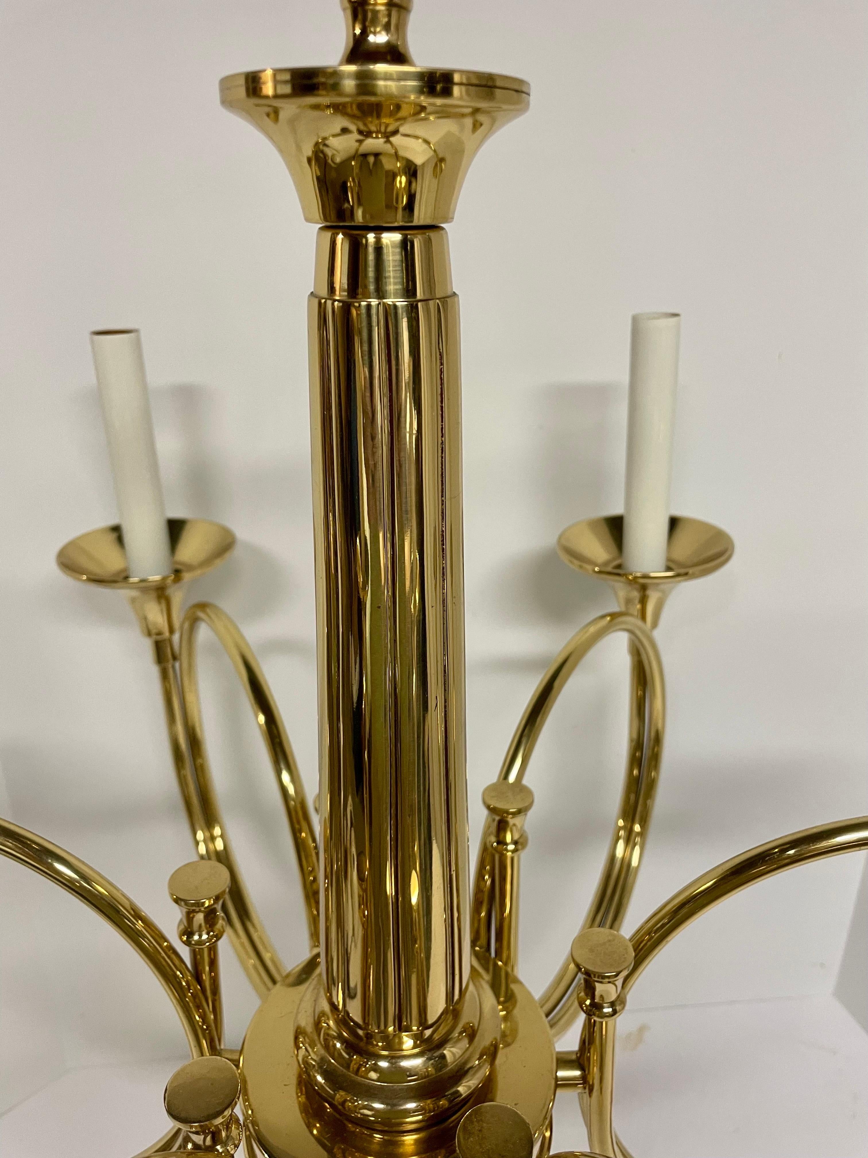 Solid Brass Hunting Horn Chandelier with Six Arms In Good Condition In New York, NY