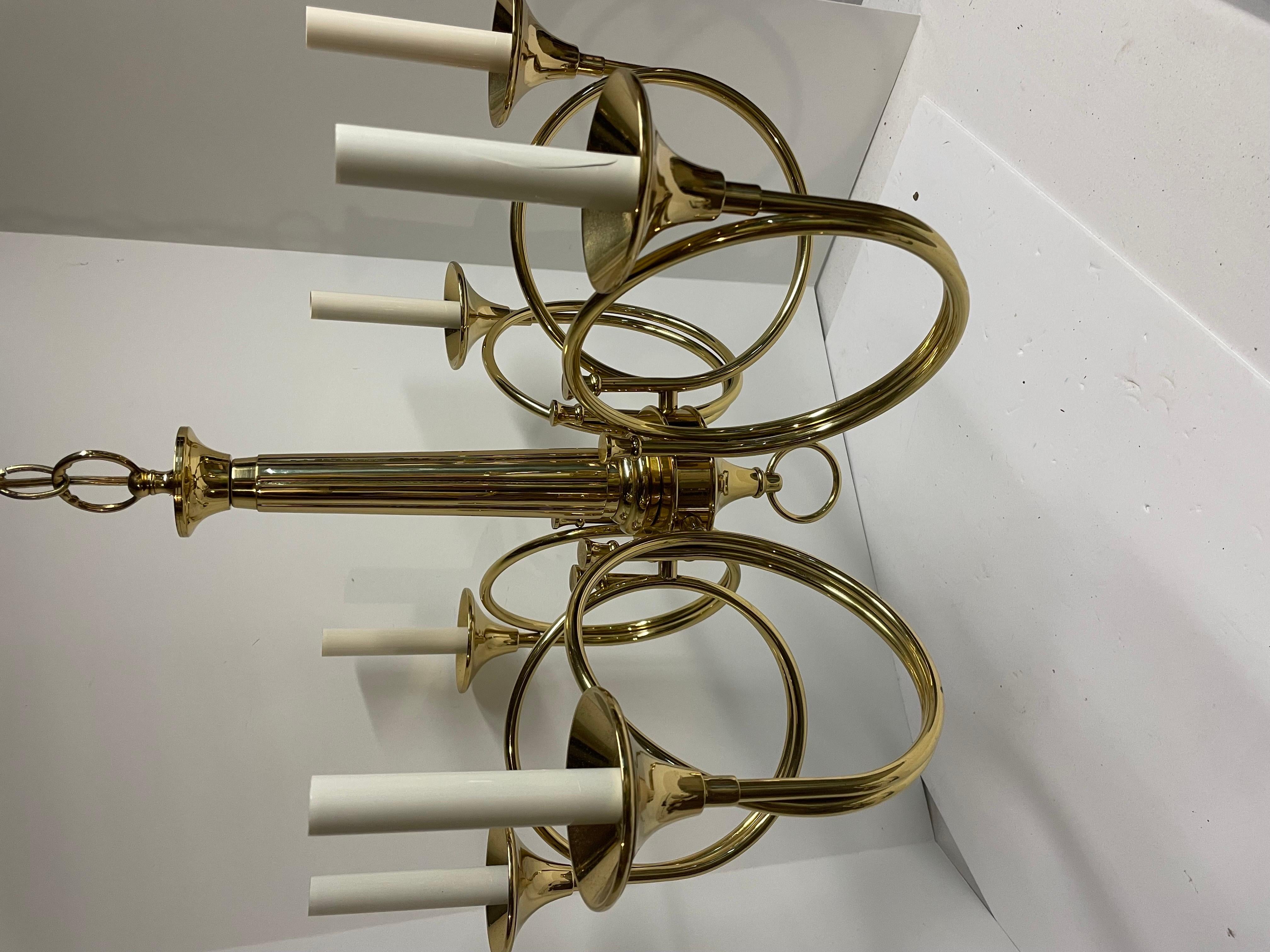 Solid Brass Hunting Horn Chandelier with Six Arms 1