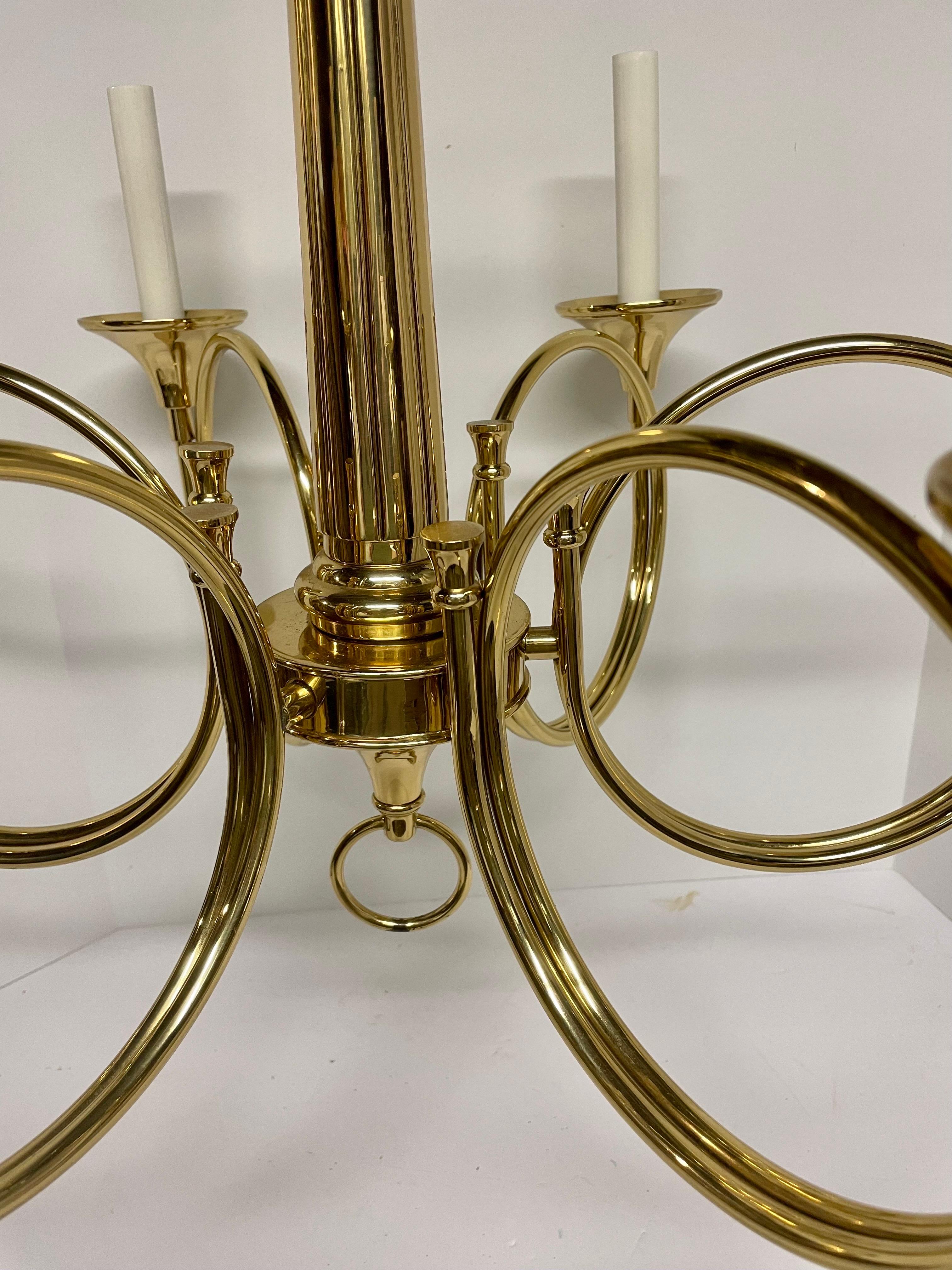 Solid Brass Hunting Horn Chandelier with Six Arms 2