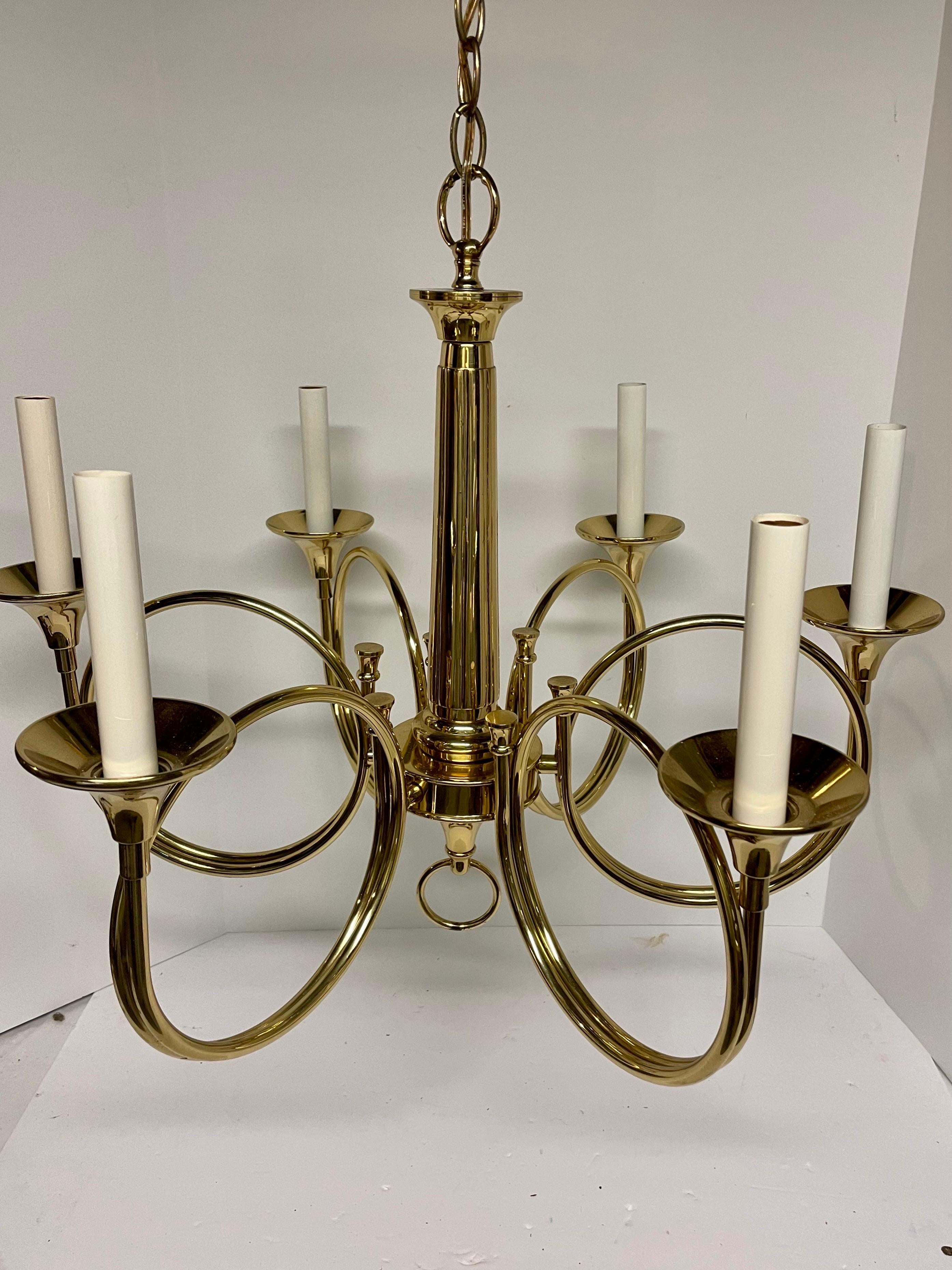 Solid Brass Hunting Horn Chandelier with Six Arms 3