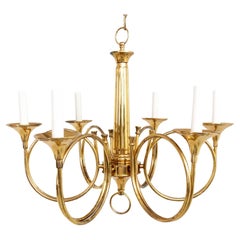 Solid Brass Hunting Horn Chandelier with Six Arms