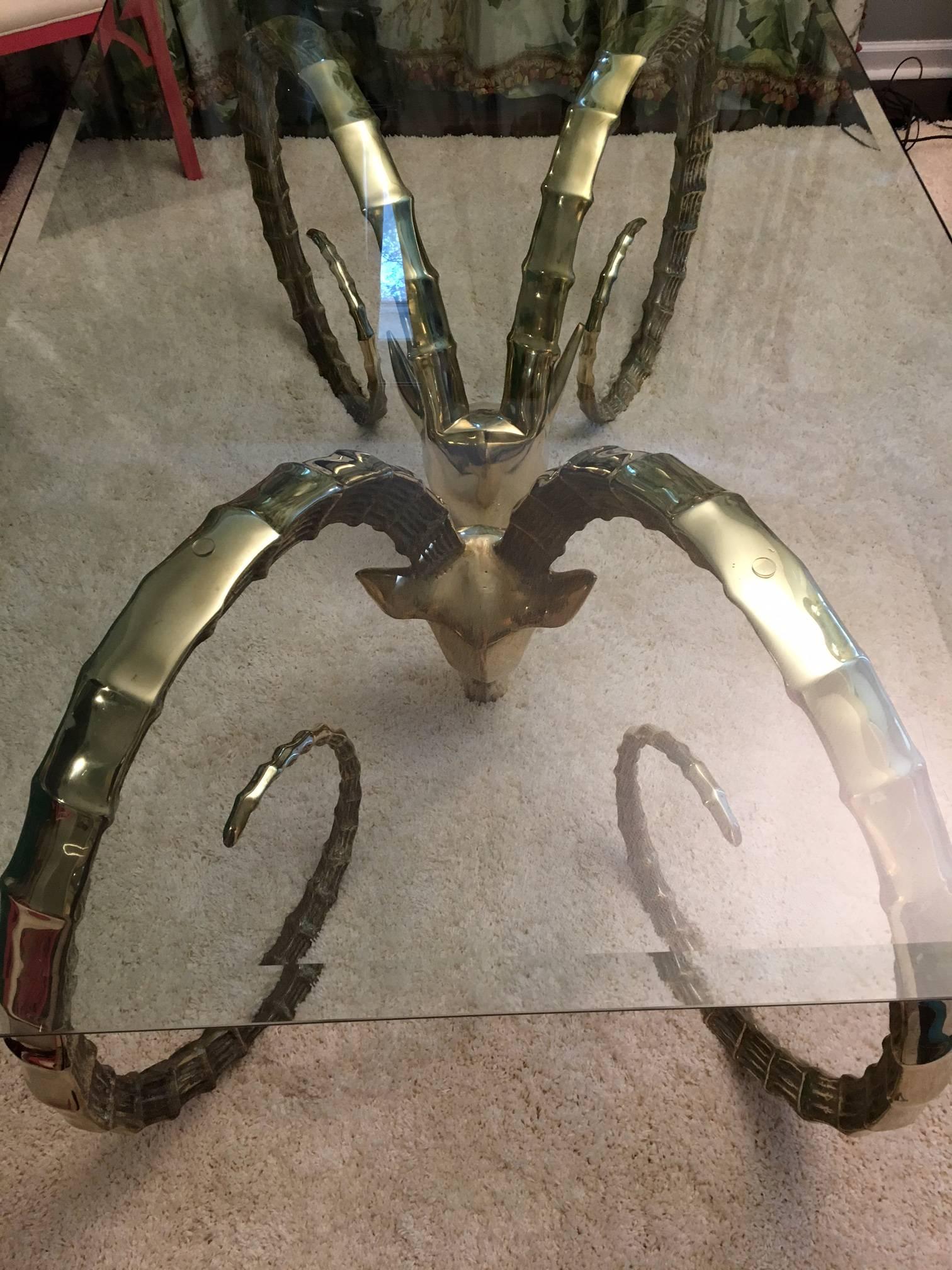 Hollywood Regency Solid Brass Ibex Dining Table in the Style of Alain Chervet For Sale