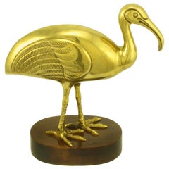 Vintage Solid Brass Ibis Atop Wood Base