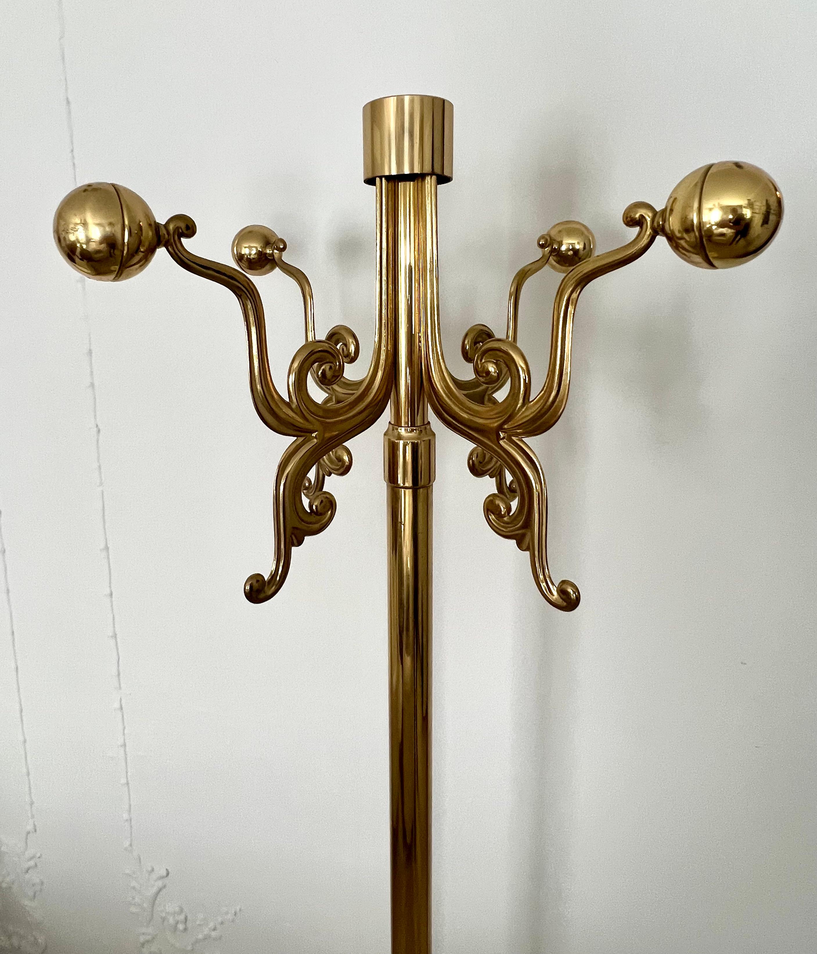 Cast Stone Solid Brass Italian Coat Rack Stand For Sale