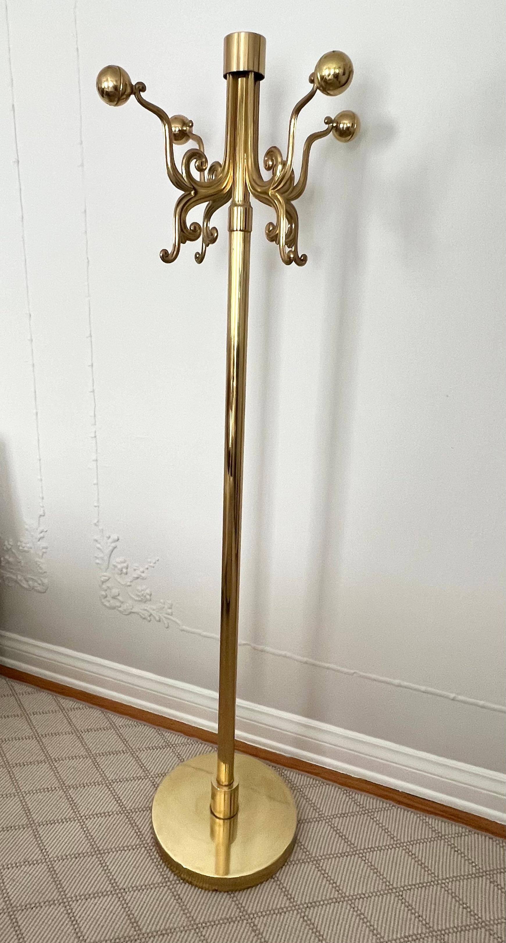 Mid-Century Modern Solid Brass Italian Coat Rack Stand For Sale