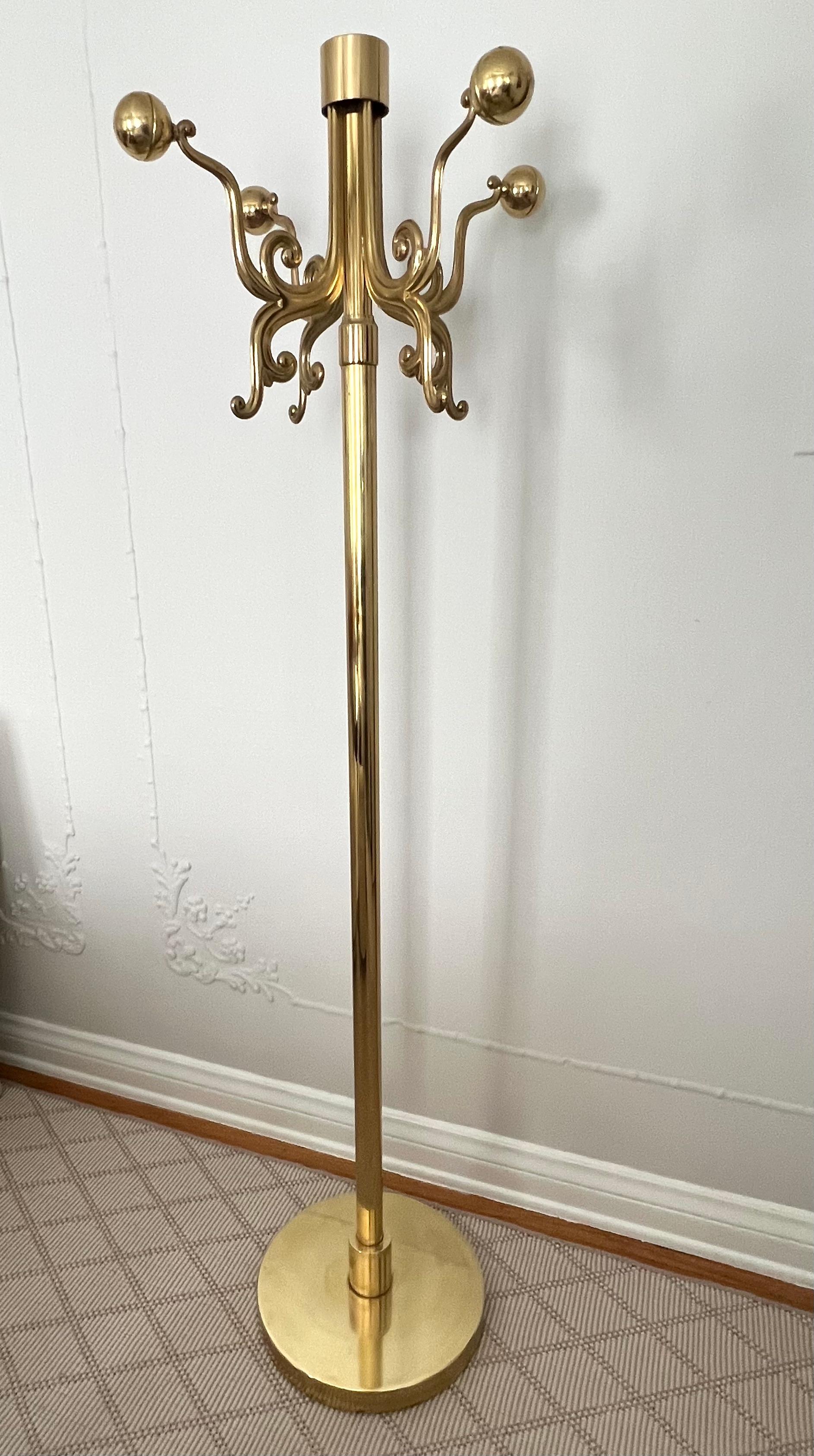 Polished Solid Brass Italian Coat Rack Stand For Sale