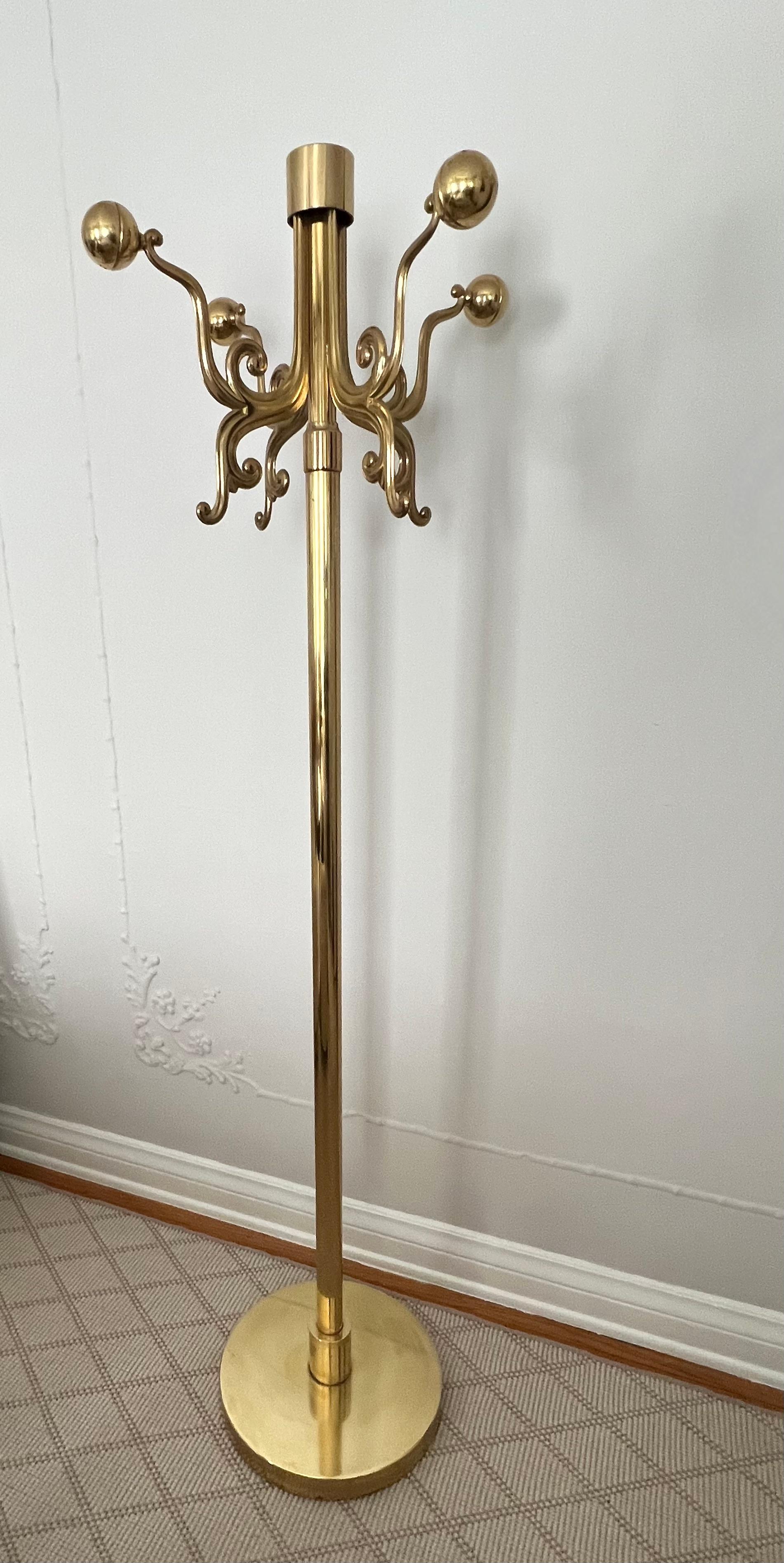 Solid Brass Italian Coat Rack Stand In Good Condition For Sale In Los Angeles, CA