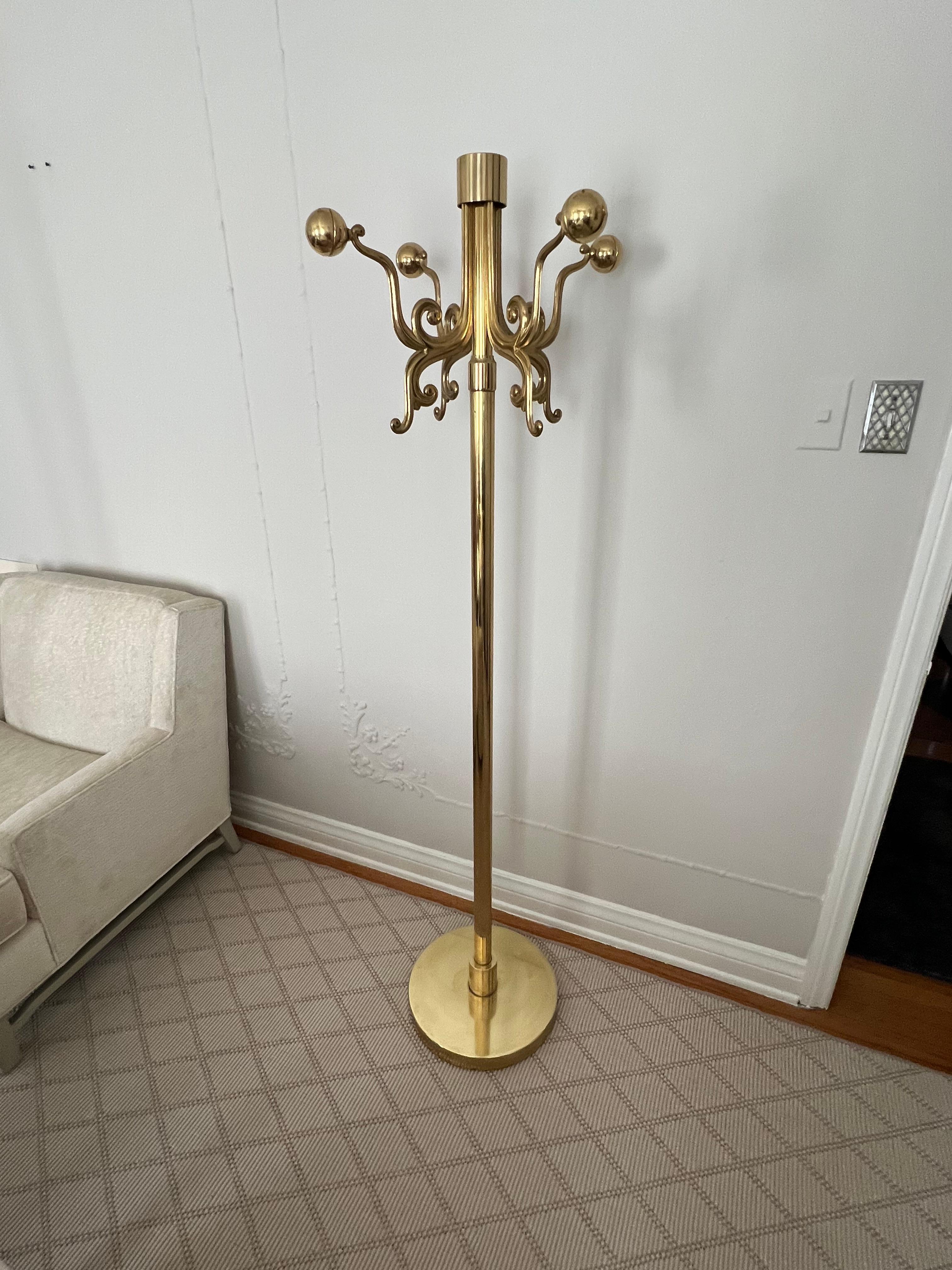 20th Century Solid Brass Italian Coat Rack Stand For Sale