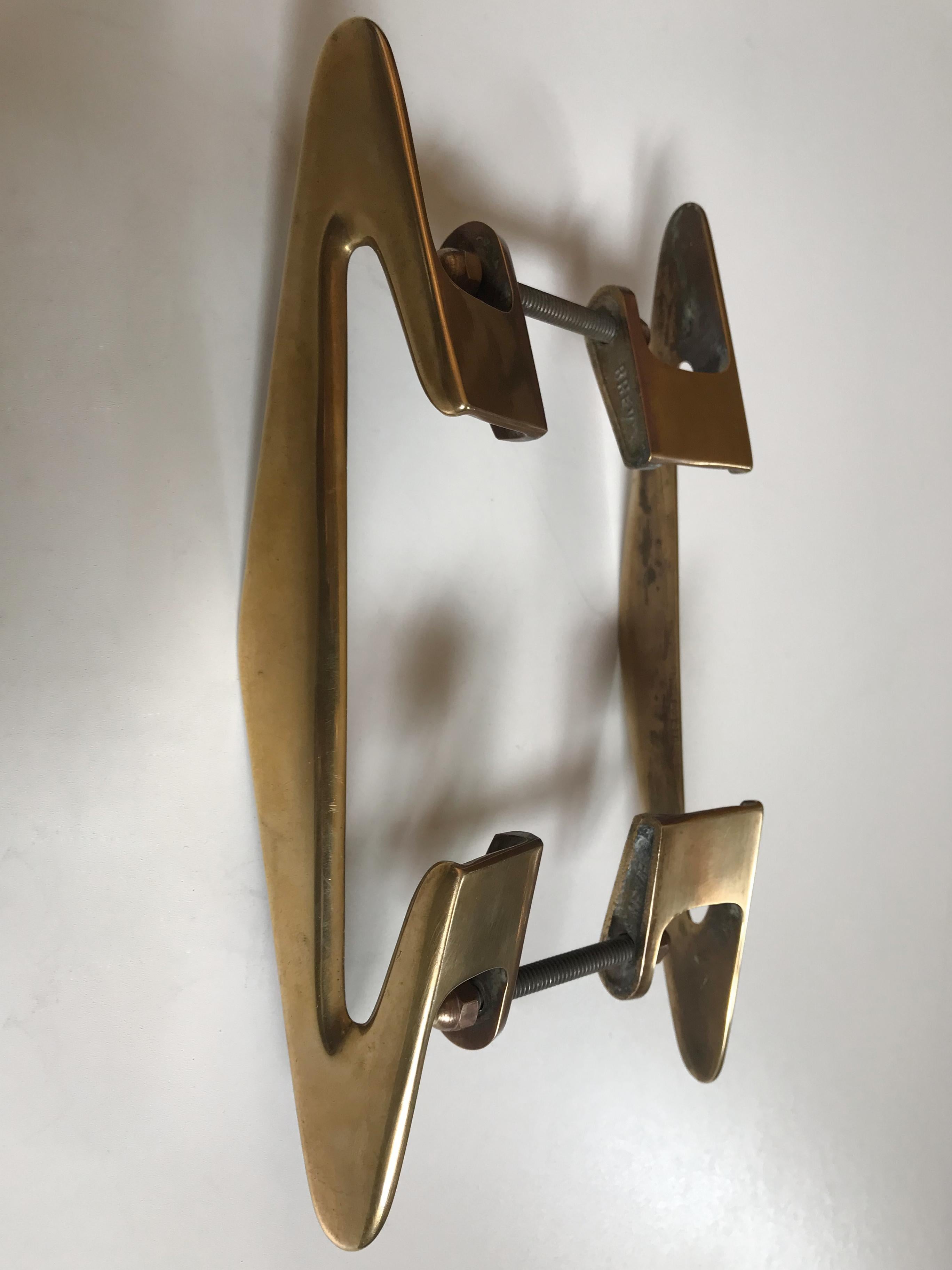 Mid-20th Century Solid Brass Italian Door Handles Midcentury Modern Design, 1950s