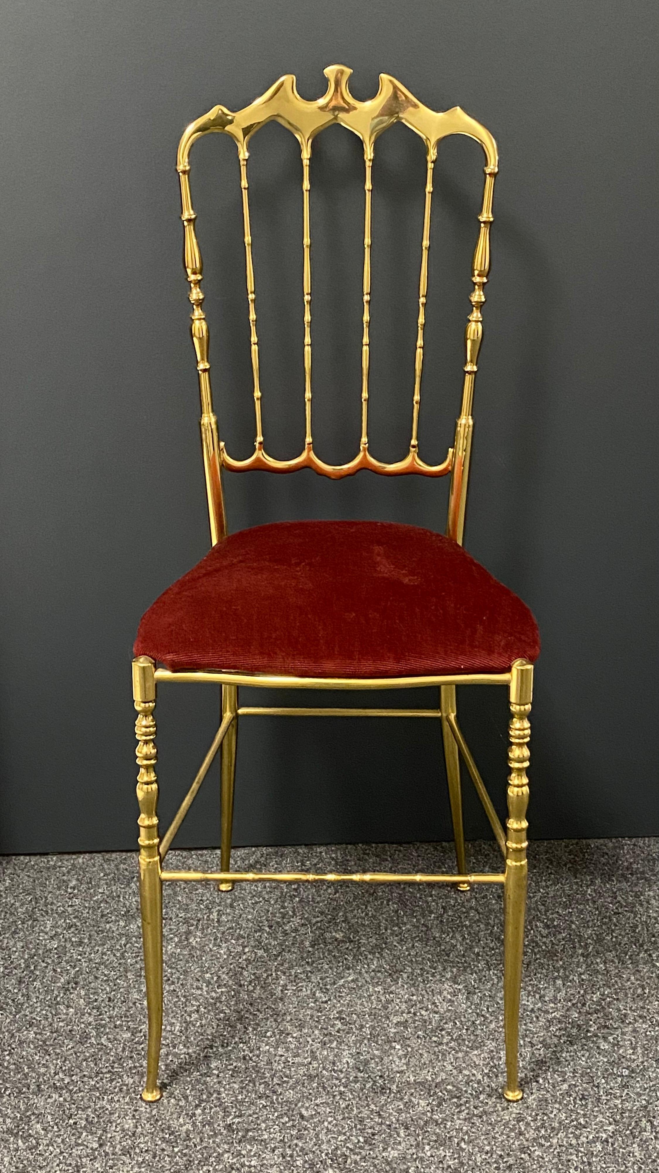 Hollywood Regency Solid Brass Italian Mid-Century Modern 'Chiavari' Vanity or Side Chair