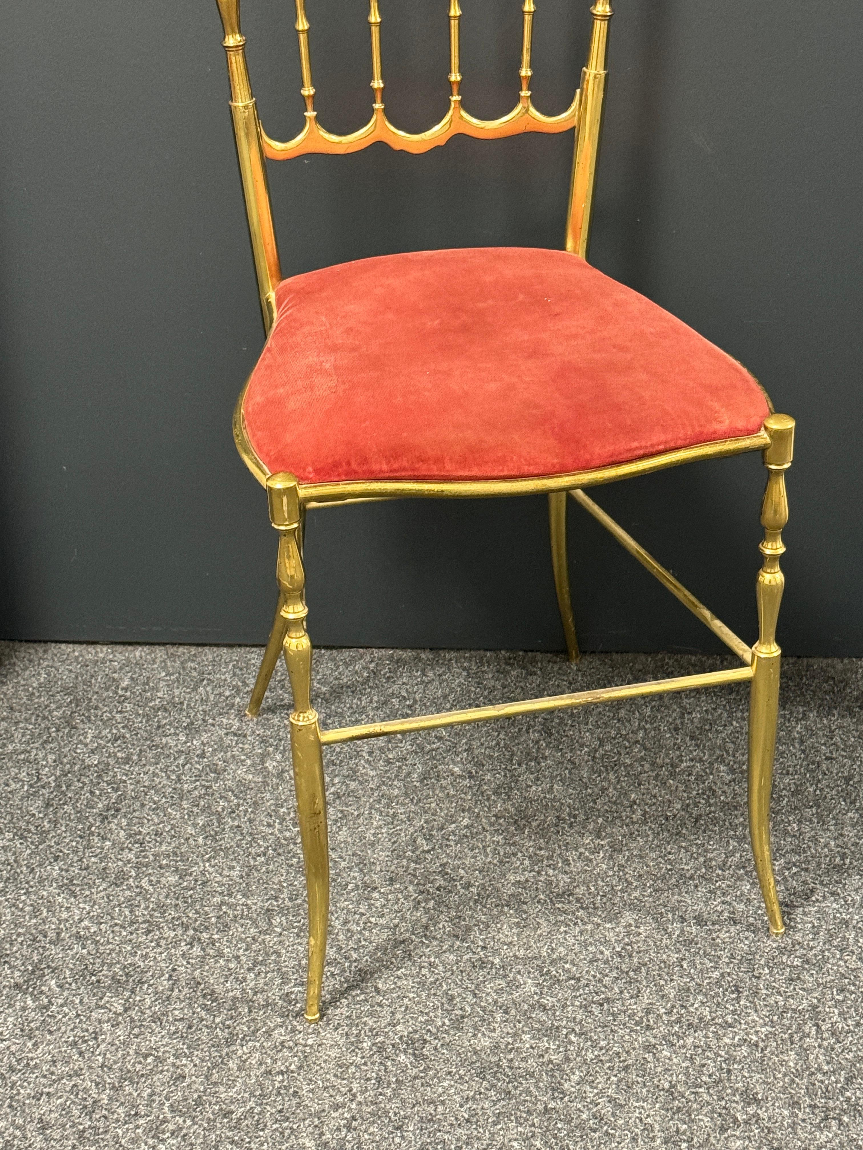 Hollywood Regency Solid Brass Italian Mid-Century Modern 'Chiavari' Vanity or Side Chair For Sale