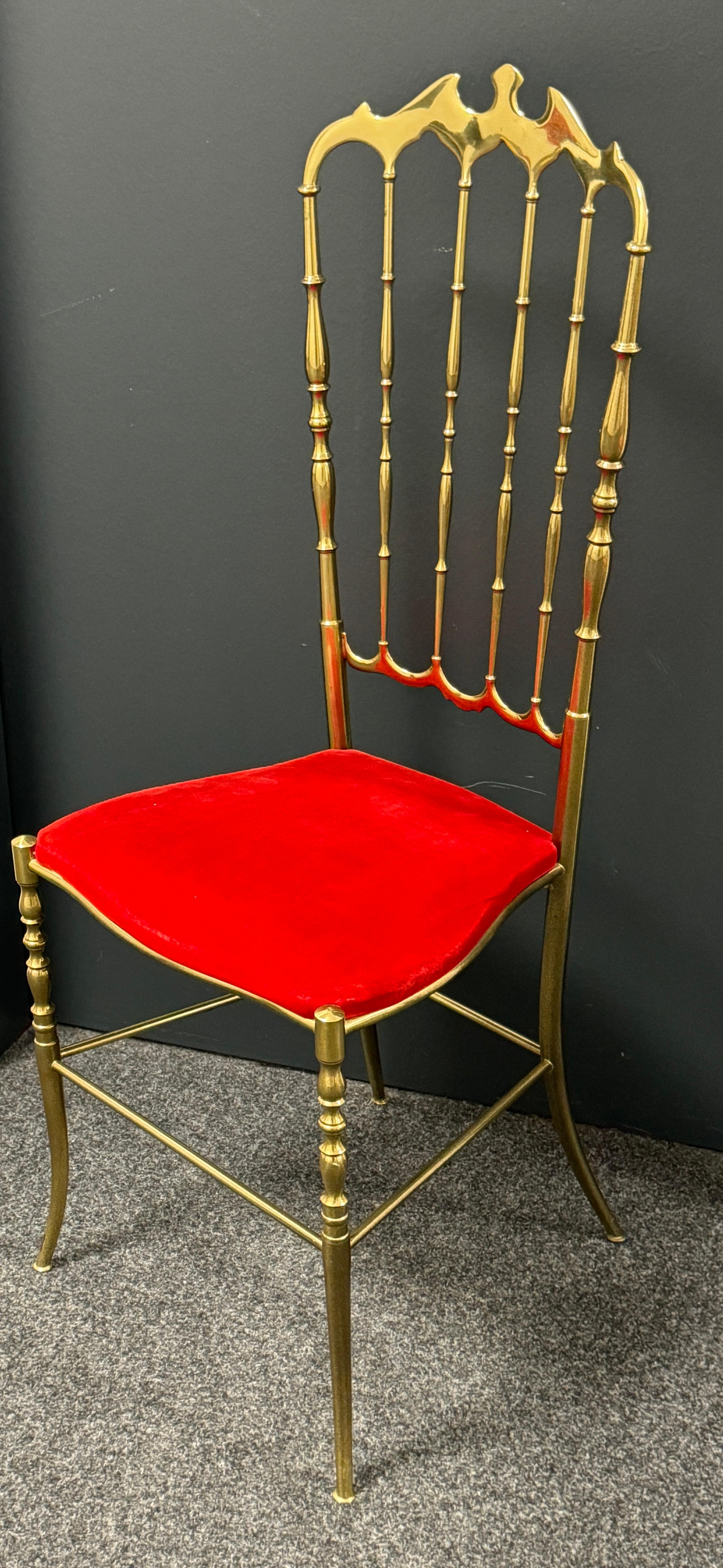 Hollywood Regency Solid Brass Italian Mid-Century Modern 'Chiavari' Vanity or Side Chair For Sale