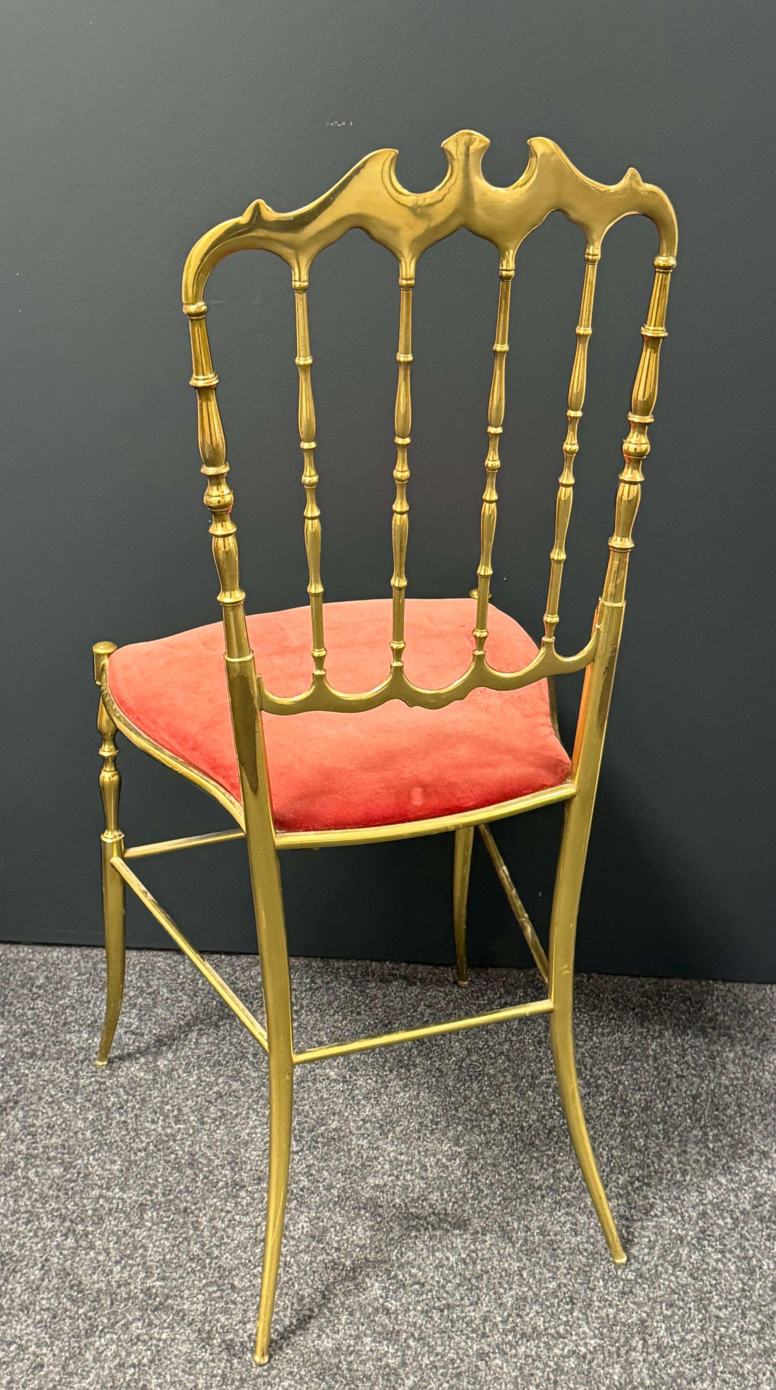Solid Brass Italian Mid-Century Modern 'Chiavari' Vanity or Side Chair For Sale 1